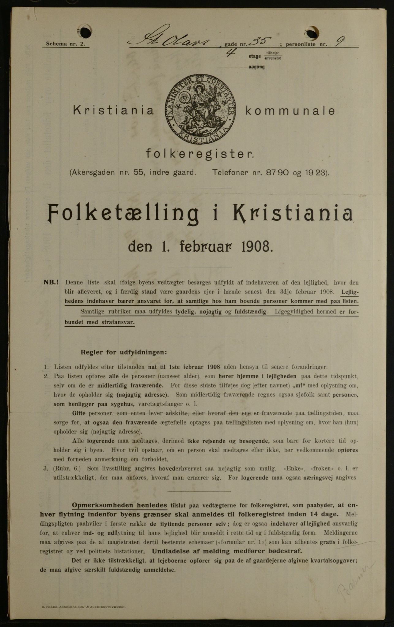 OBA, Kommunal folketelling 1.2.1908 for Kristiania kjøpstad, 1908, s. 79612