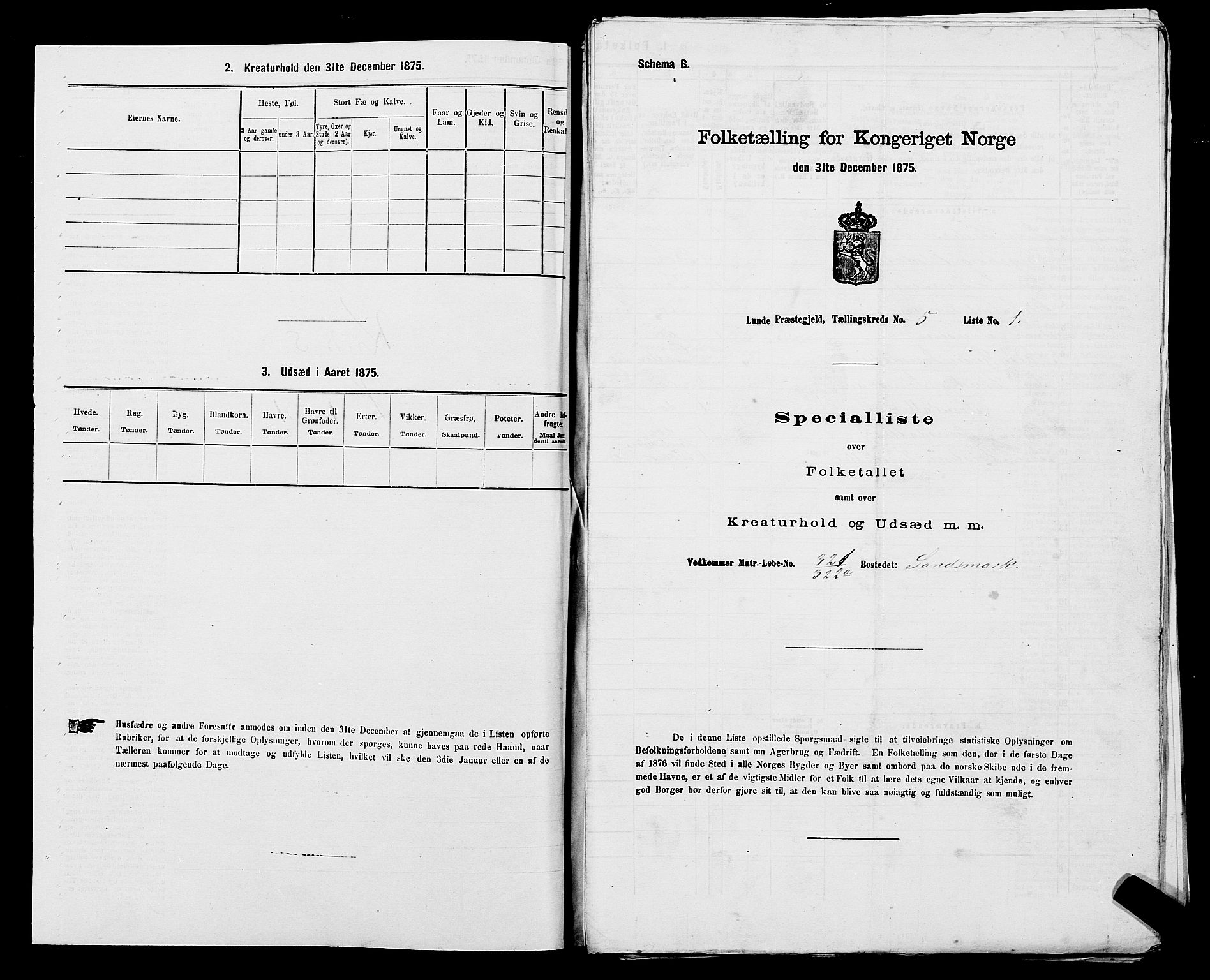 SAST, Folketelling 1875 for 1112P Lund prestegjeld, 1875, s. 837