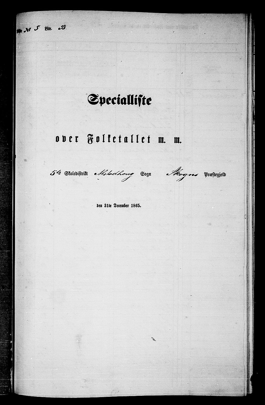 RA, Folketelling 1865 for 1719P Skogn prestegjeld, 1865, s. 129