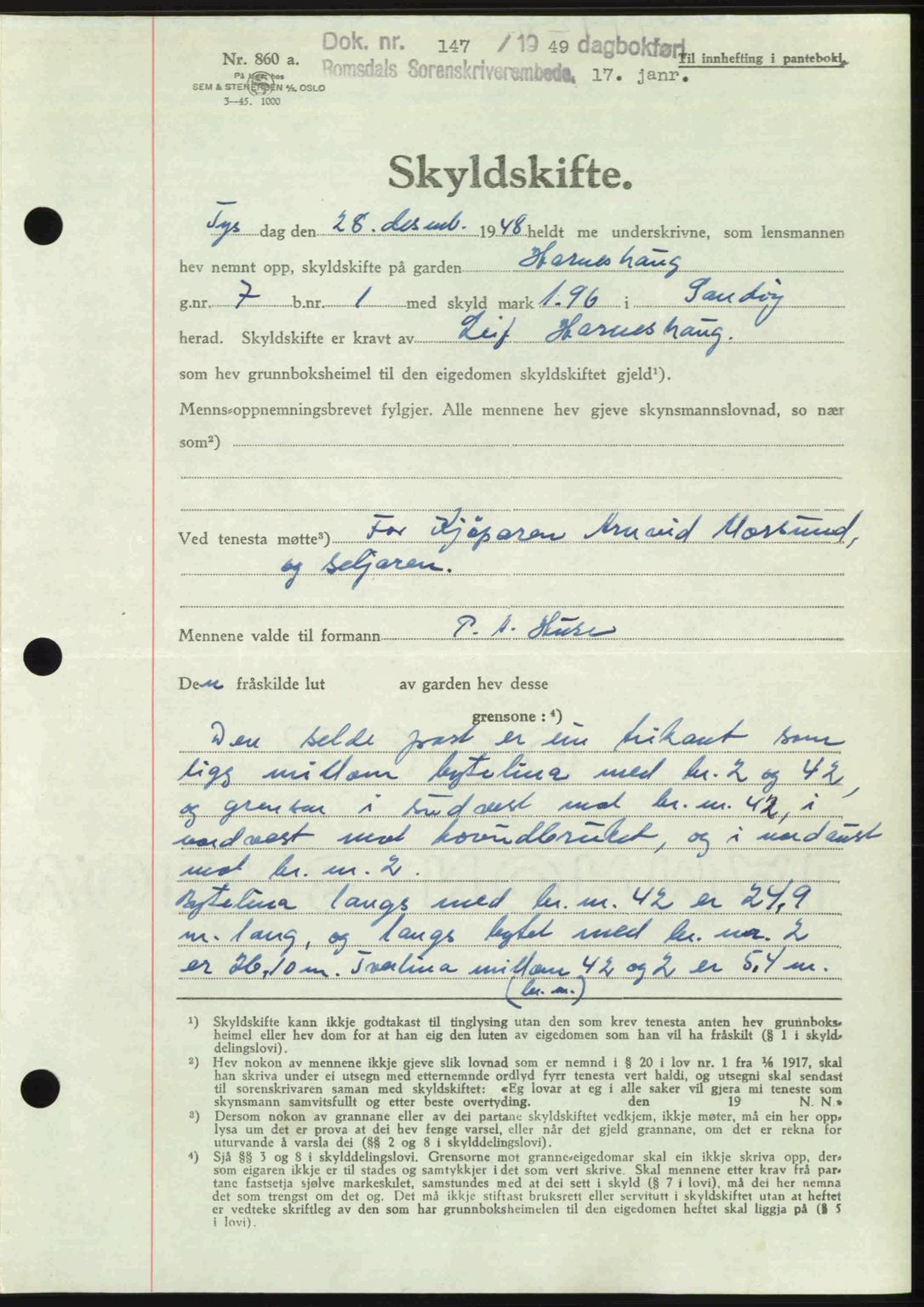 Romsdal sorenskriveri, AV/SAT-A-4149/1/2/2C: Pantebok nr. A28, 1948-1949, Dagboknr: 147/1949