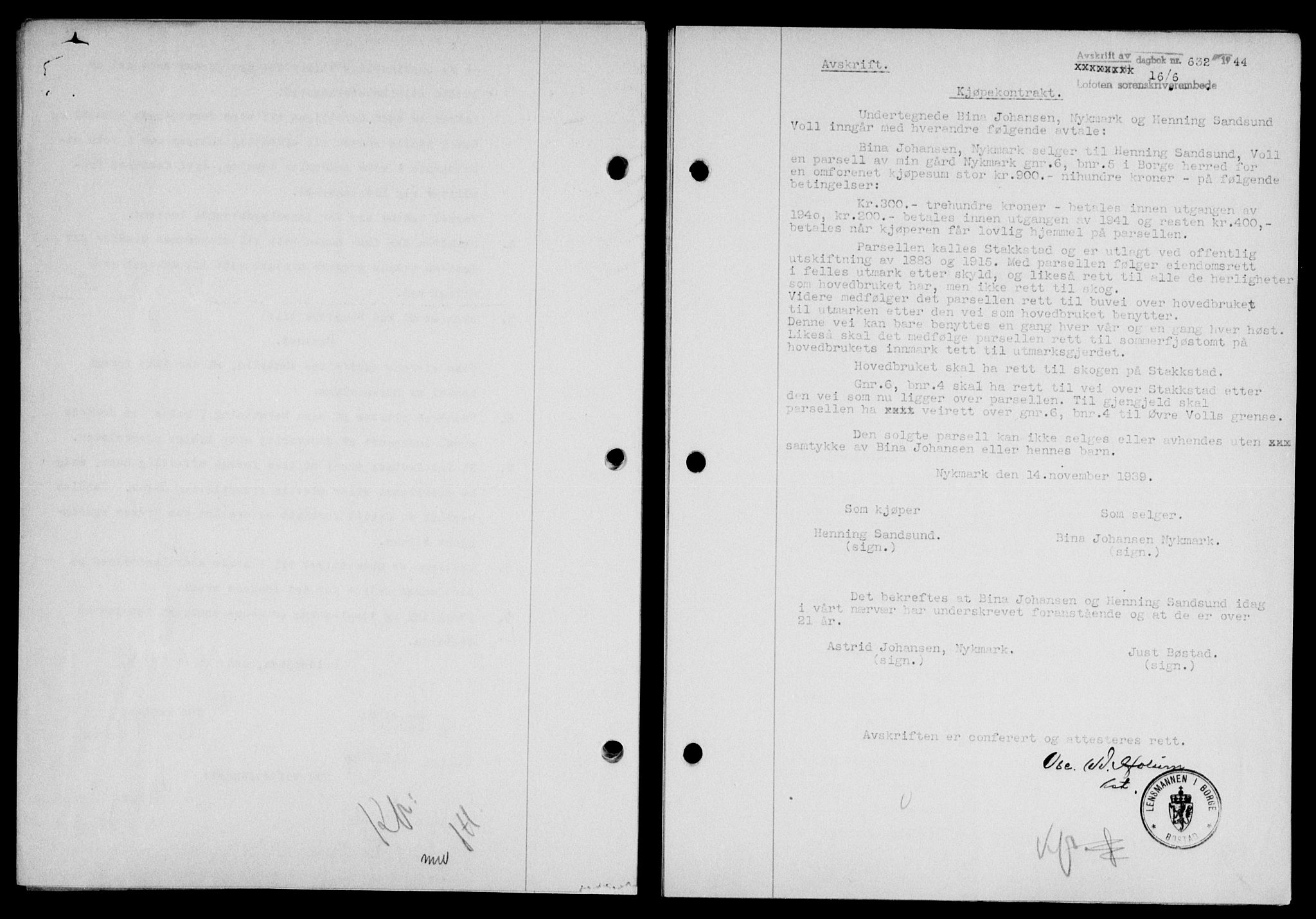 Lofoten sorenskriveri, SAT/A-0017/1/2/2C/L0012a: Pantebok nr. 12a, 1943-1944, Dagboknr: 632/1944