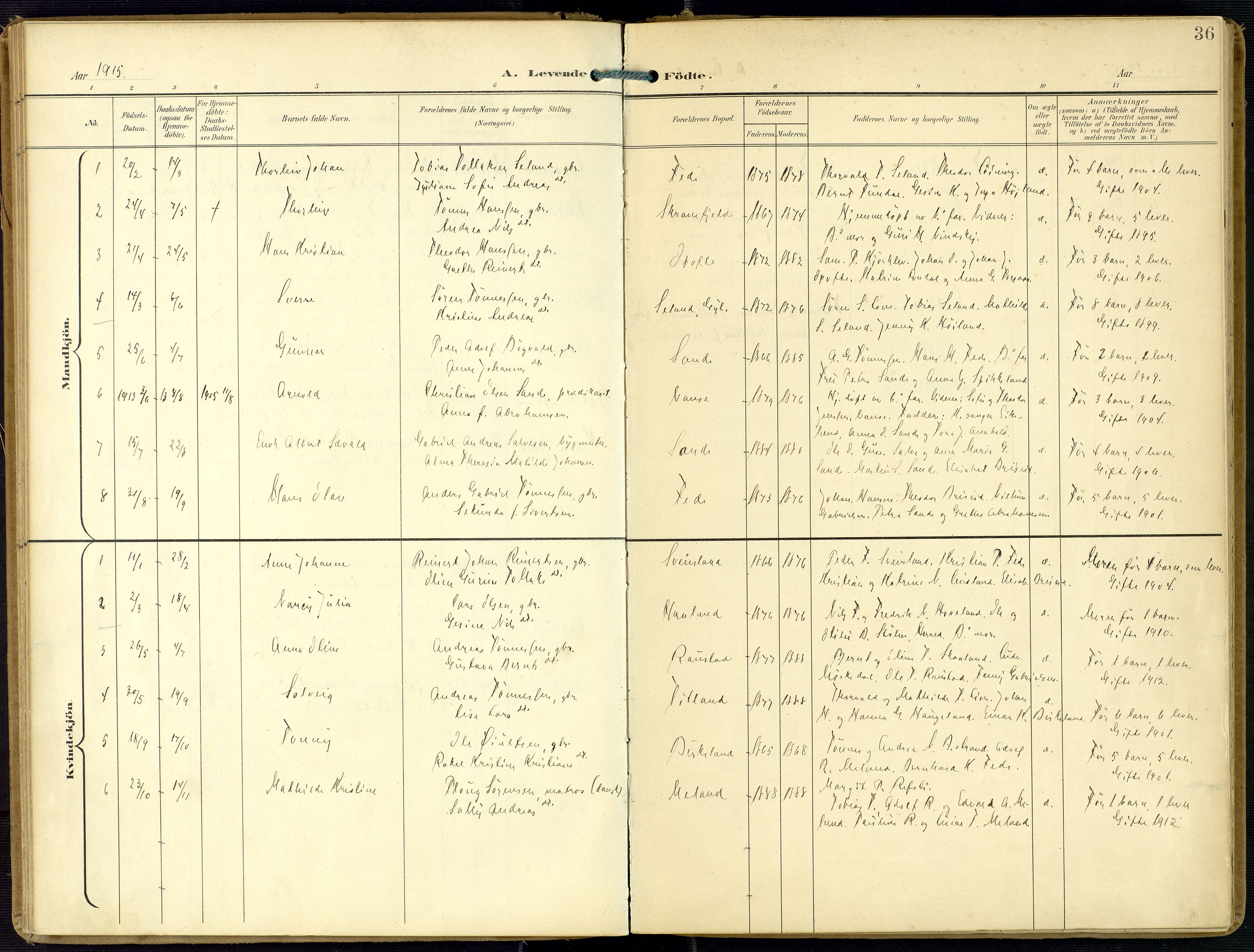 Kvinesdal sokneprestkontor, SAK/1111-0026/F/Fa/Faa/L0005: Ministerialbok nr. A 5, 1898-1915, s. 36