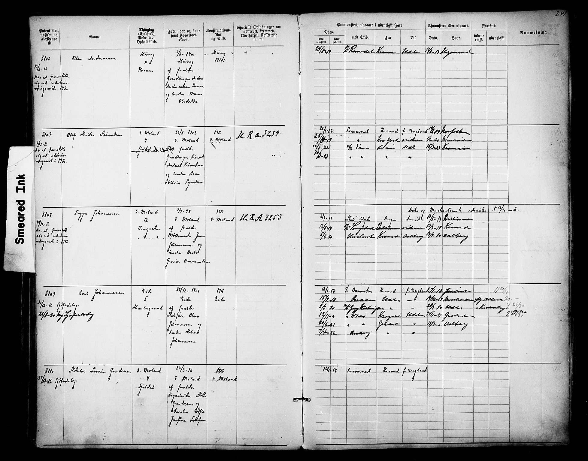 Lillesand mønstringskrets, SAK/2031-0014/F/Fa/L0003: Annotasjonsrulle nr 1911-3489 med register, W-9, 1891-1932, s. 273