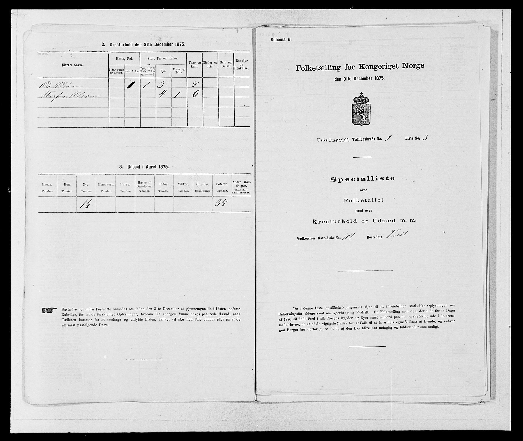 SAB, Folketelling 1875 for 1233P Ulvik prestegjeld, 1875, s. 1461