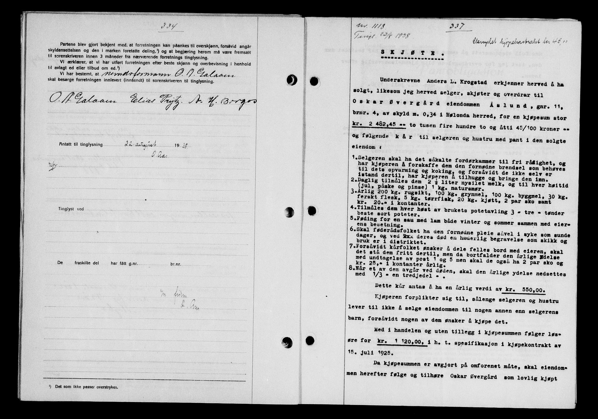 Gauldal sorenskriveri, SAT/A-0014/1/2/2C/L0049: Pantebok nr. 53, 1938-1938, Dagboknr: 1118/1938