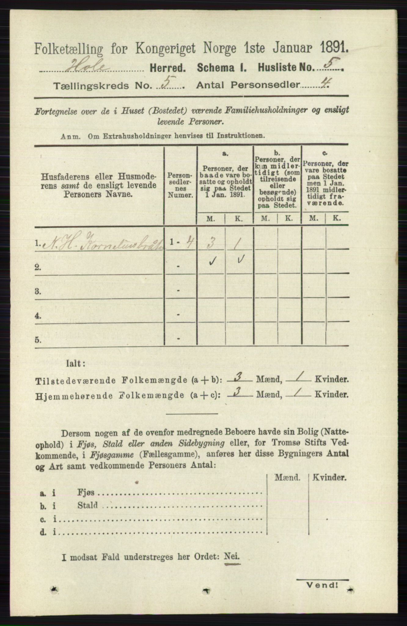 RA, Folketelling 1891 for 0612 Hole herred, 1891, s. 2445