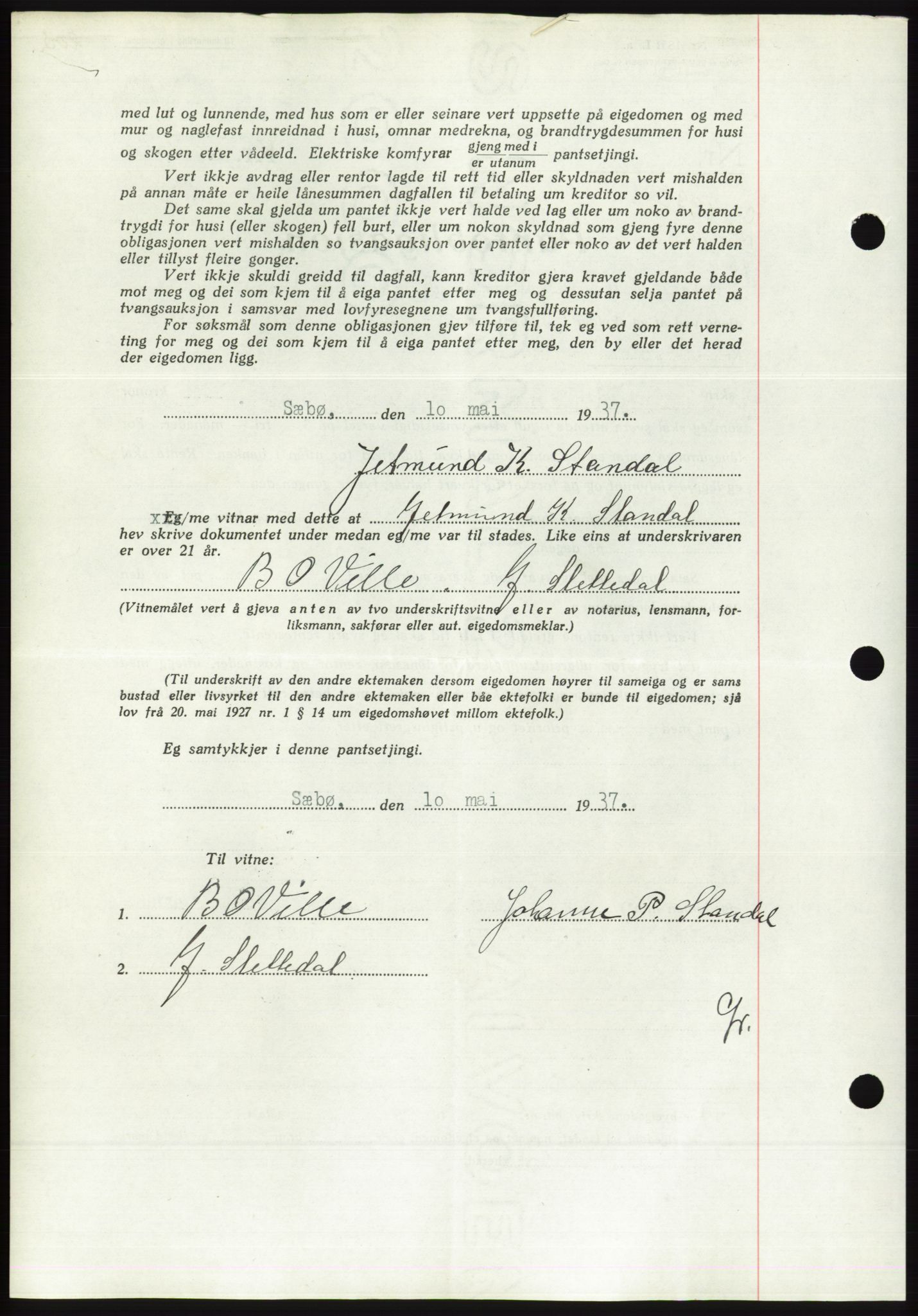 Søre Sunnmøre sorenskriveri, AV/SAT-A-4122/1/2/2C/L0063: Pantebok nr. 57, 1937-1937, Dagboknr: 799/1937