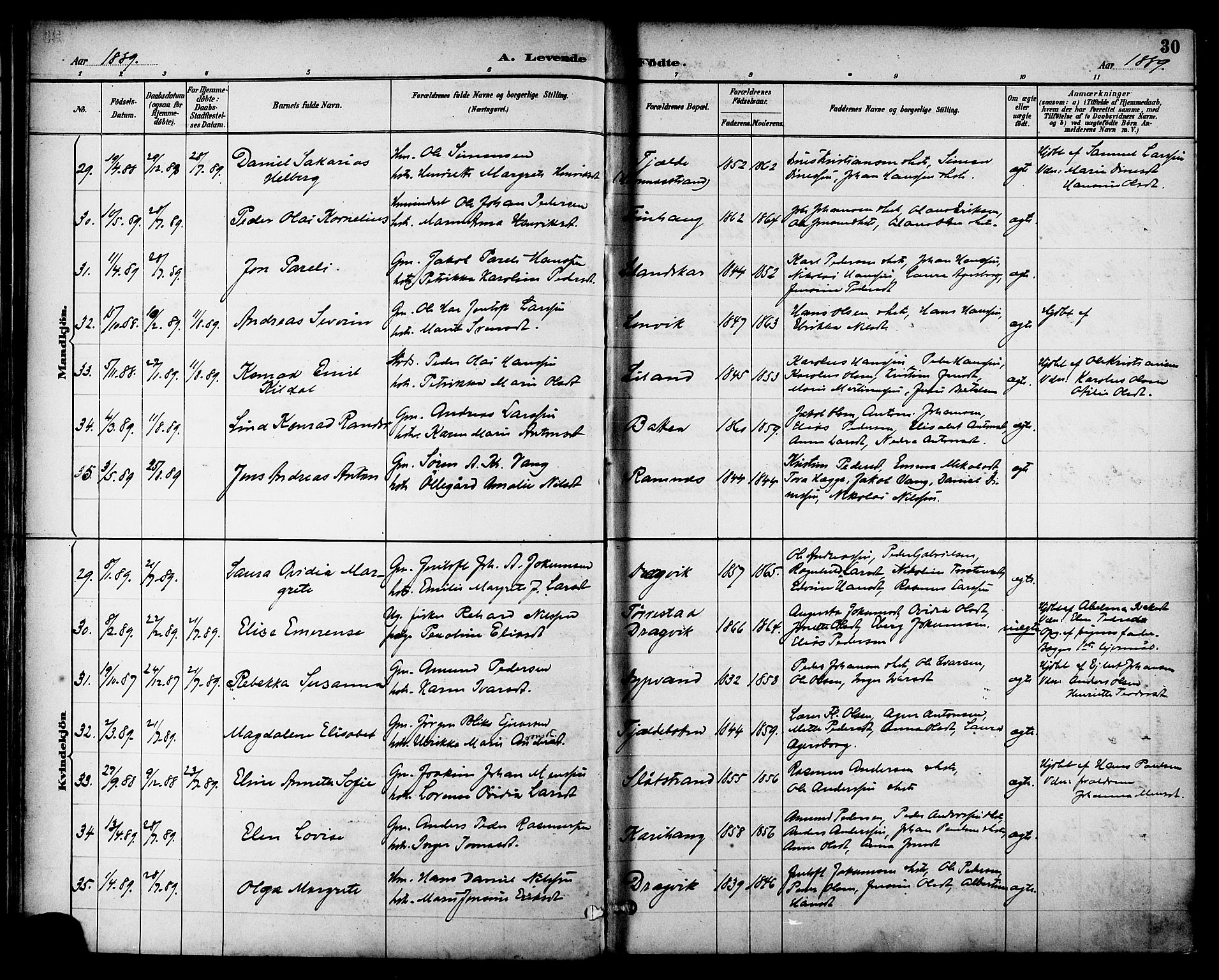 Ministerialprotokoller, klokkerbøker og fødselsregistre - Nordland, AV/SAT-A-1459/863/L0898: Ministerialbok nr. 863A10, 1886-1897, s. 30