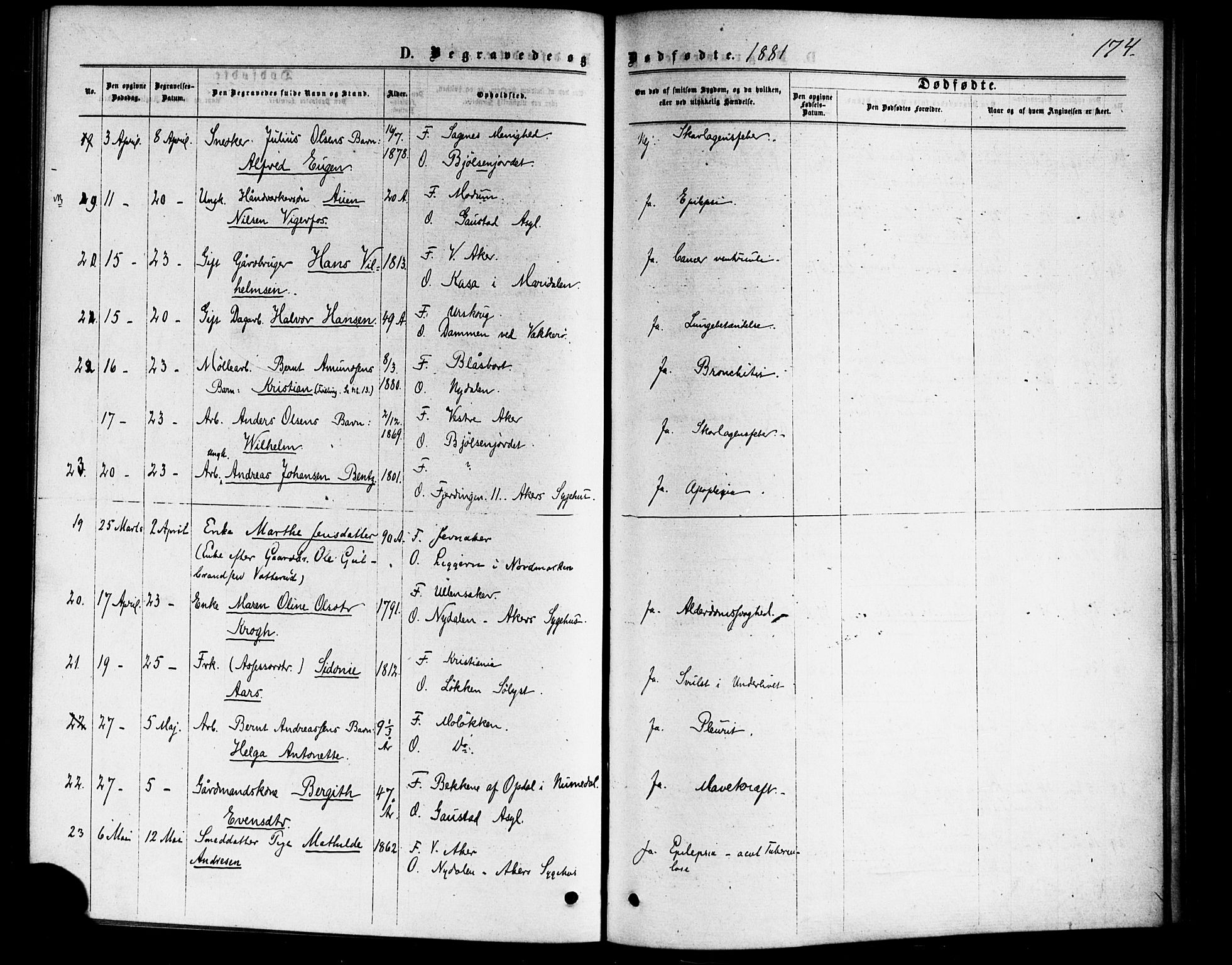 Vestre Aker prestekontor Kirkebøker, AV/SAO-A-10025/F/Fa/L0006: Ministerialbok nr. 6, 1873-1886, s. 174