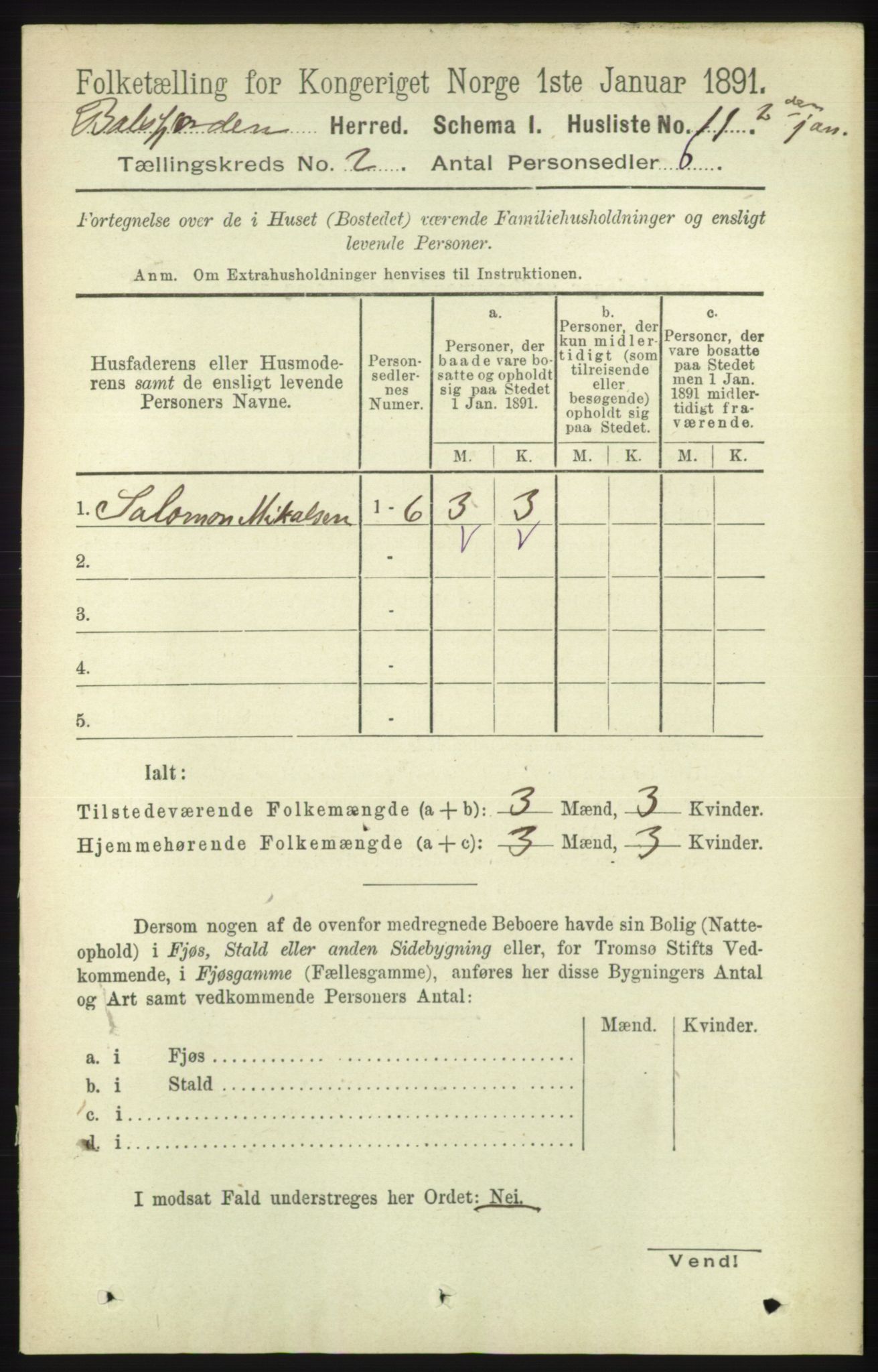 RA, Folketelling 1891 for 1933 Balsfjord herred, 1891, s. 486