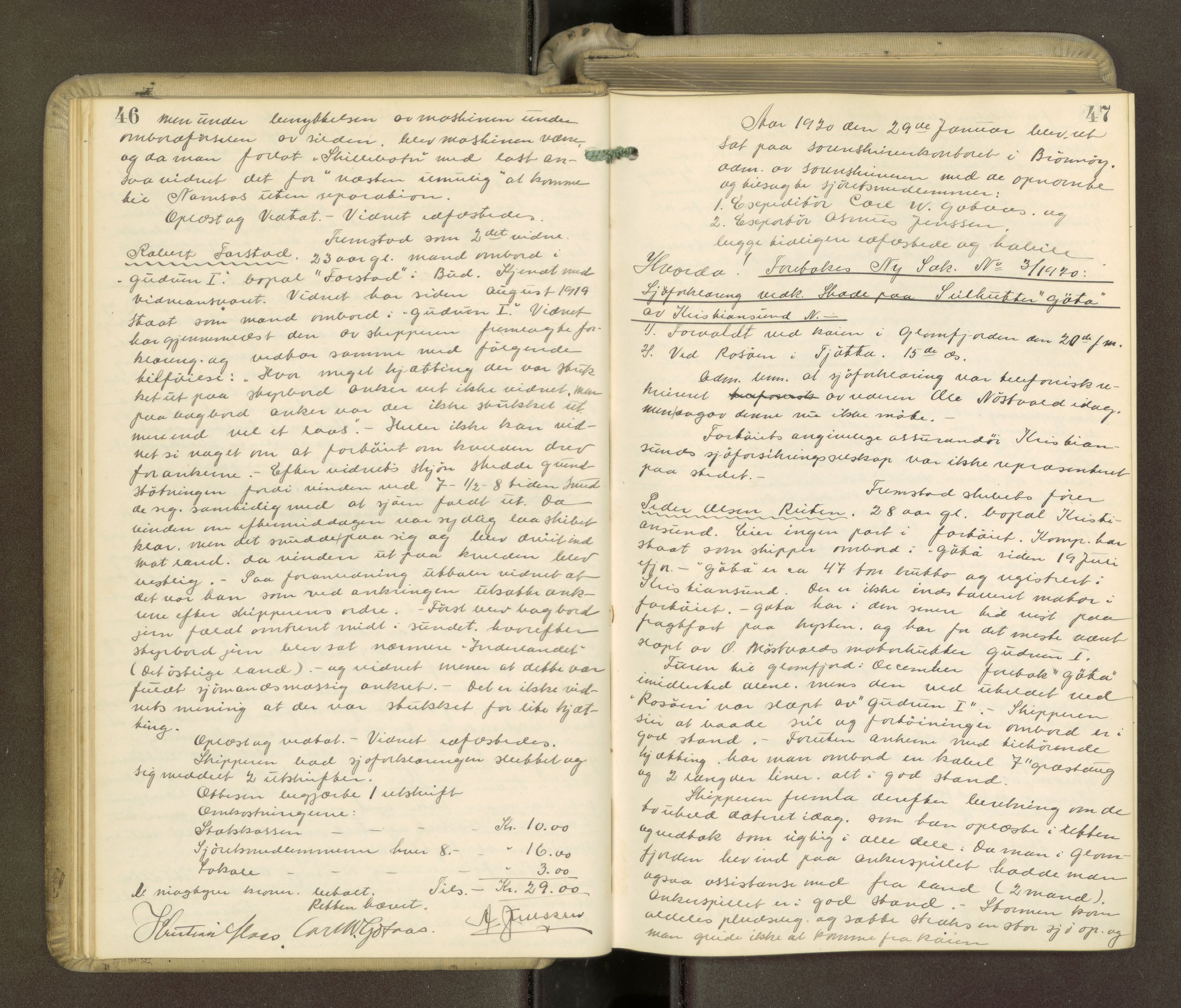 Brønnøy sorenskriveri, AV/SAT-A-4170/1/1/1B/L0001: Ekstrarettsprotokoll, 1919-1926, s. 46-47