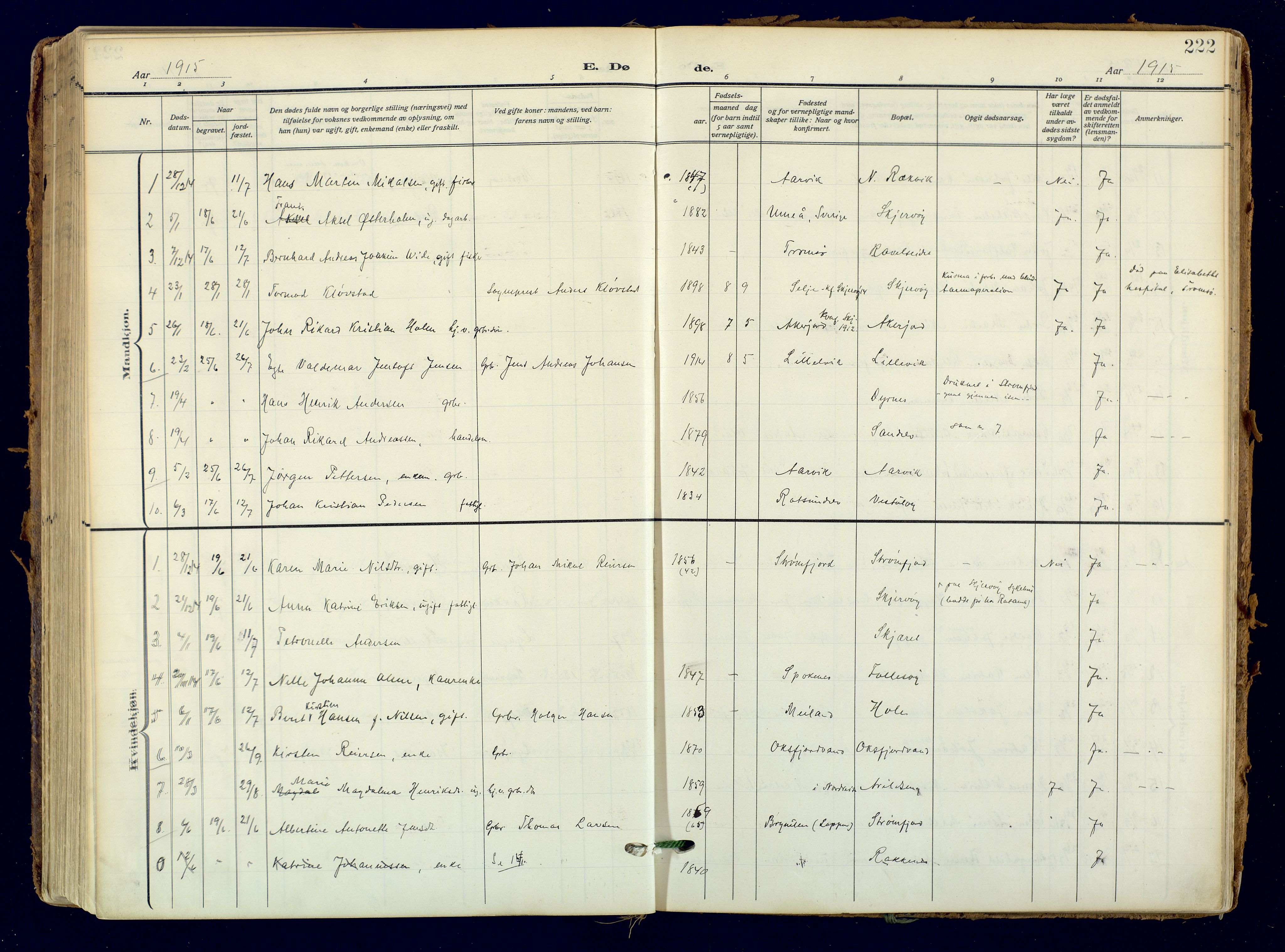 Skjervøy sokneprestkontor, AV/SATØ-S-1300/H/Ha/Haa: Ministerialbok nr. 18, 1910-1926, s. 222