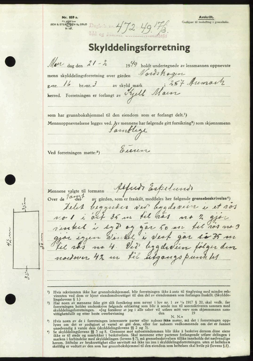 Idd og Marker sorenskriveri, SAO/A-10283/G/Gb/Gbb/L0012: Pantebok nr. A12, 1949-1949, Dagboknr: 472/1949