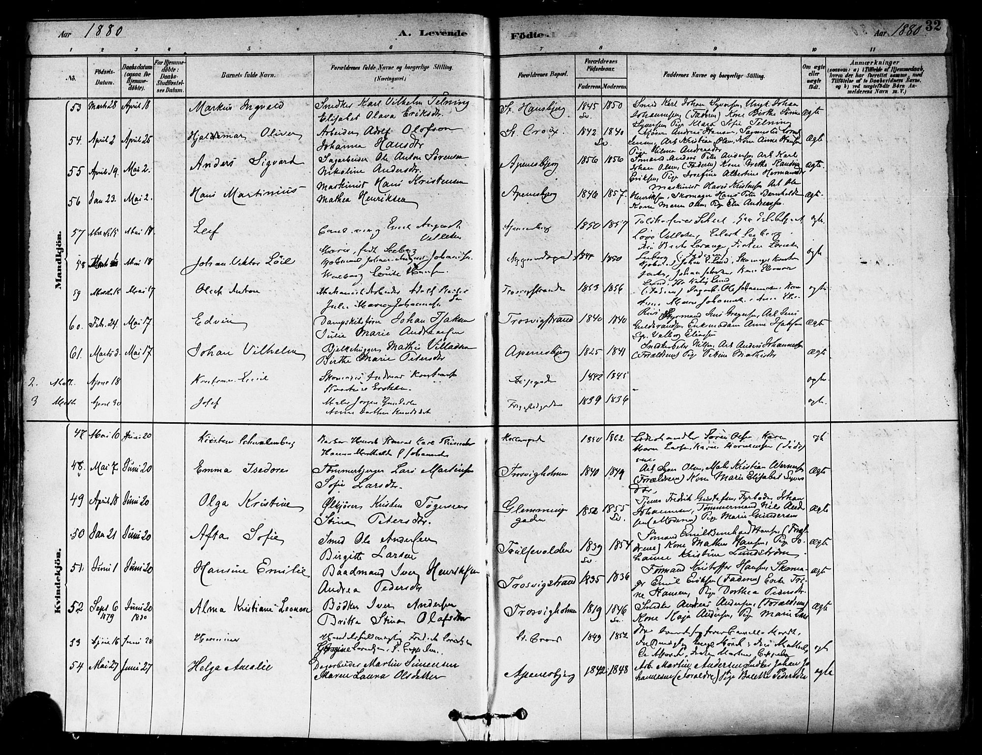 Fredrikstad domkirkes prestekontor Kirkebøker, AV/SAO-A-10906/F/Fa/L0002: Ministerialbok nr. 2, 1878-1894, s. 32