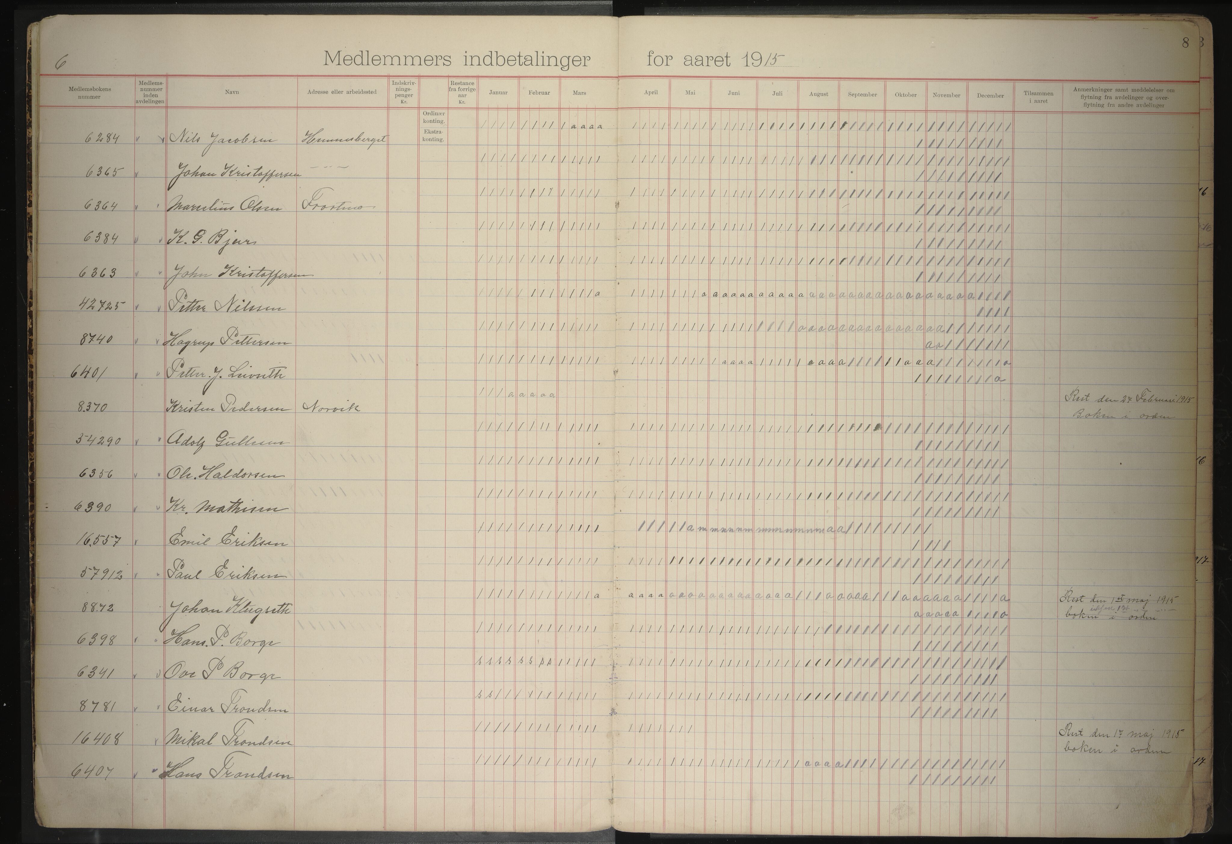 Giken Grubearbeiderforening , AIN/A-22/201/P/Pa/L0003: Medlemsprotokoll, 1914-1922