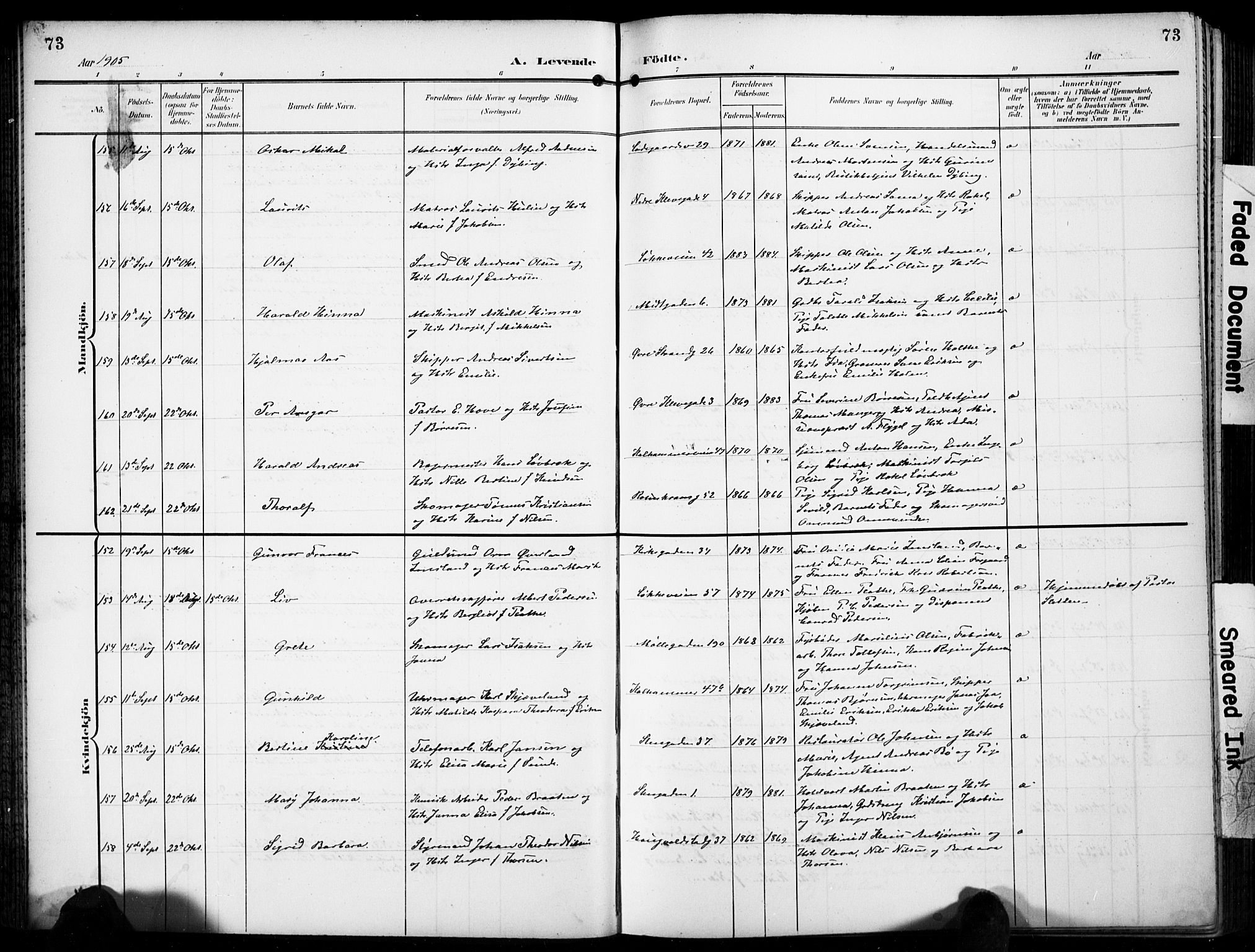 Domkirken sokneprestkontor, AV/SAST-A-101812/001/30/30BB/L0018: Klokkerbok nr. B 18, 1903-1915, s. 73