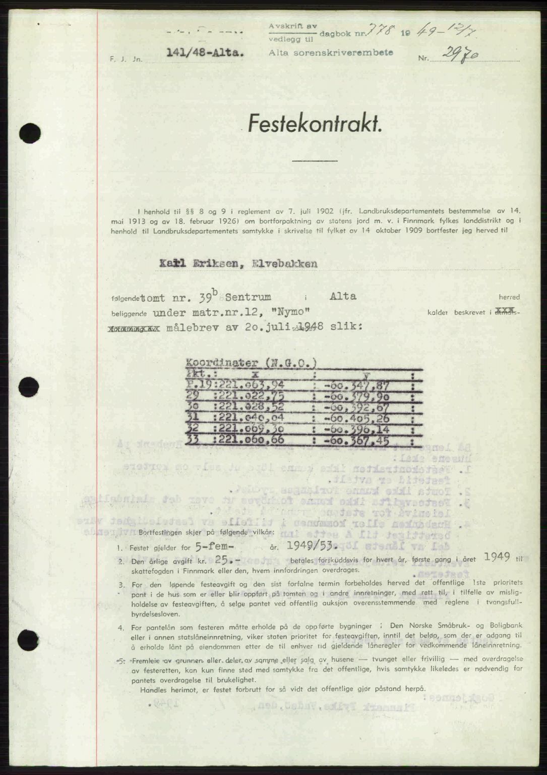 Alta fogderi/sorenskriveri, SATØ/SATØ-5/1/K/Kd/L0037pantebok: Pantebok nr. 39-40, 1948-1949, Dagboknr: 778/1949