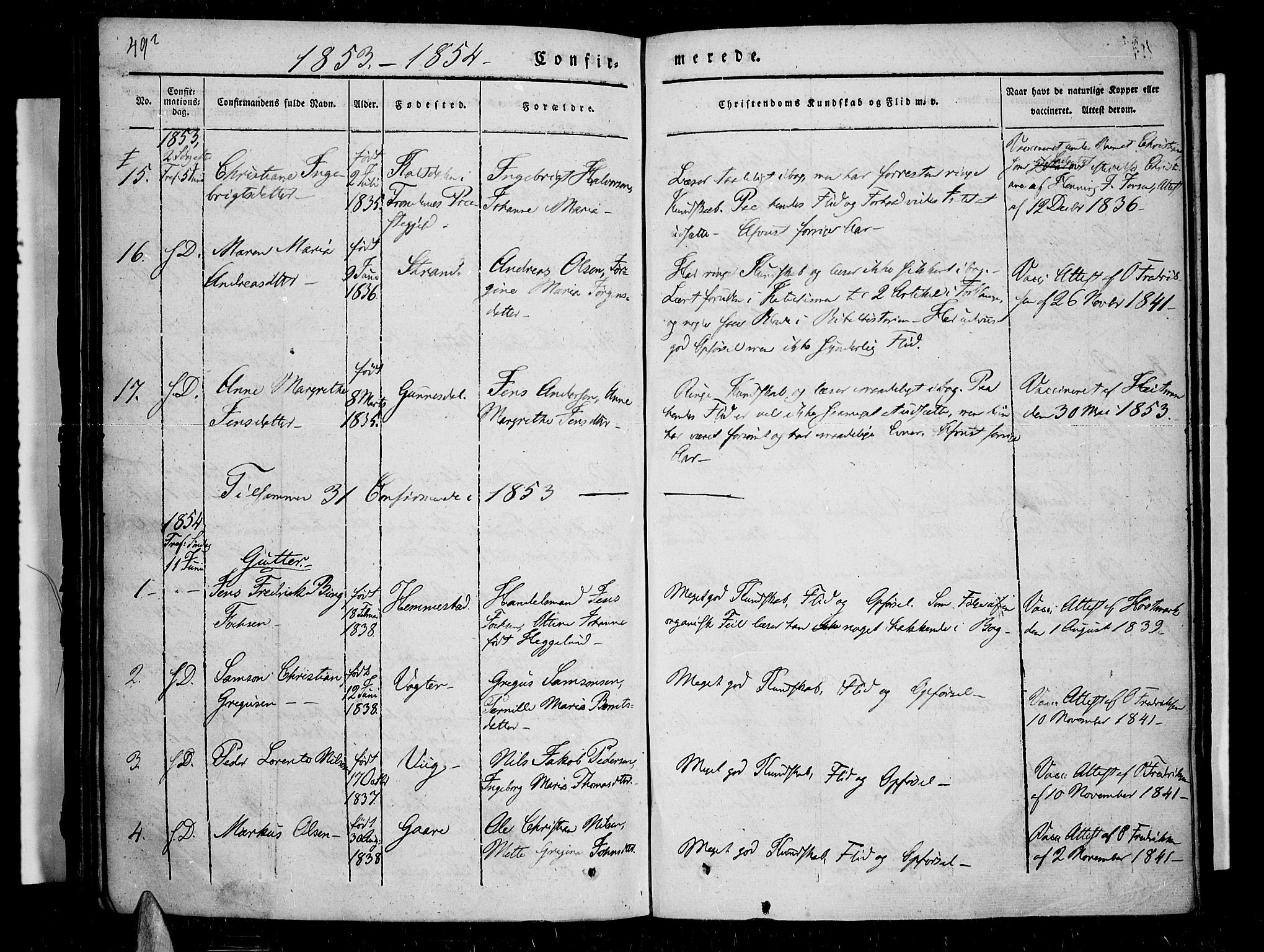 Kvæfjord sokneprestkontor, AV/SATØ-S-1323/G/Ga/Gaa/L0003kirke: Ministerialbok nr. 3, 1830-1857, s. 492