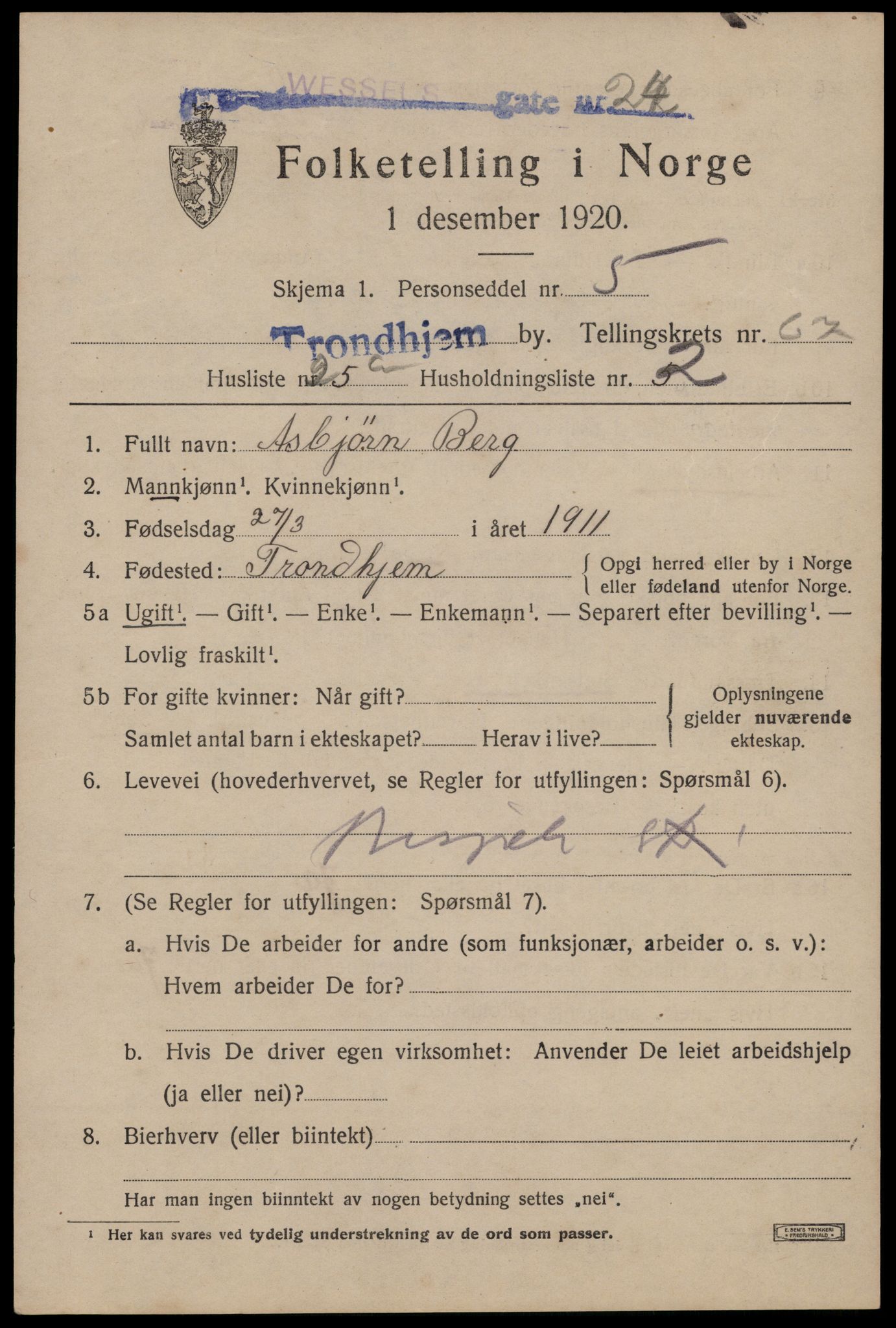 SAT, Folketelling 1920 for 1601 Trondheim kjøpstad, 1920, s. 133642