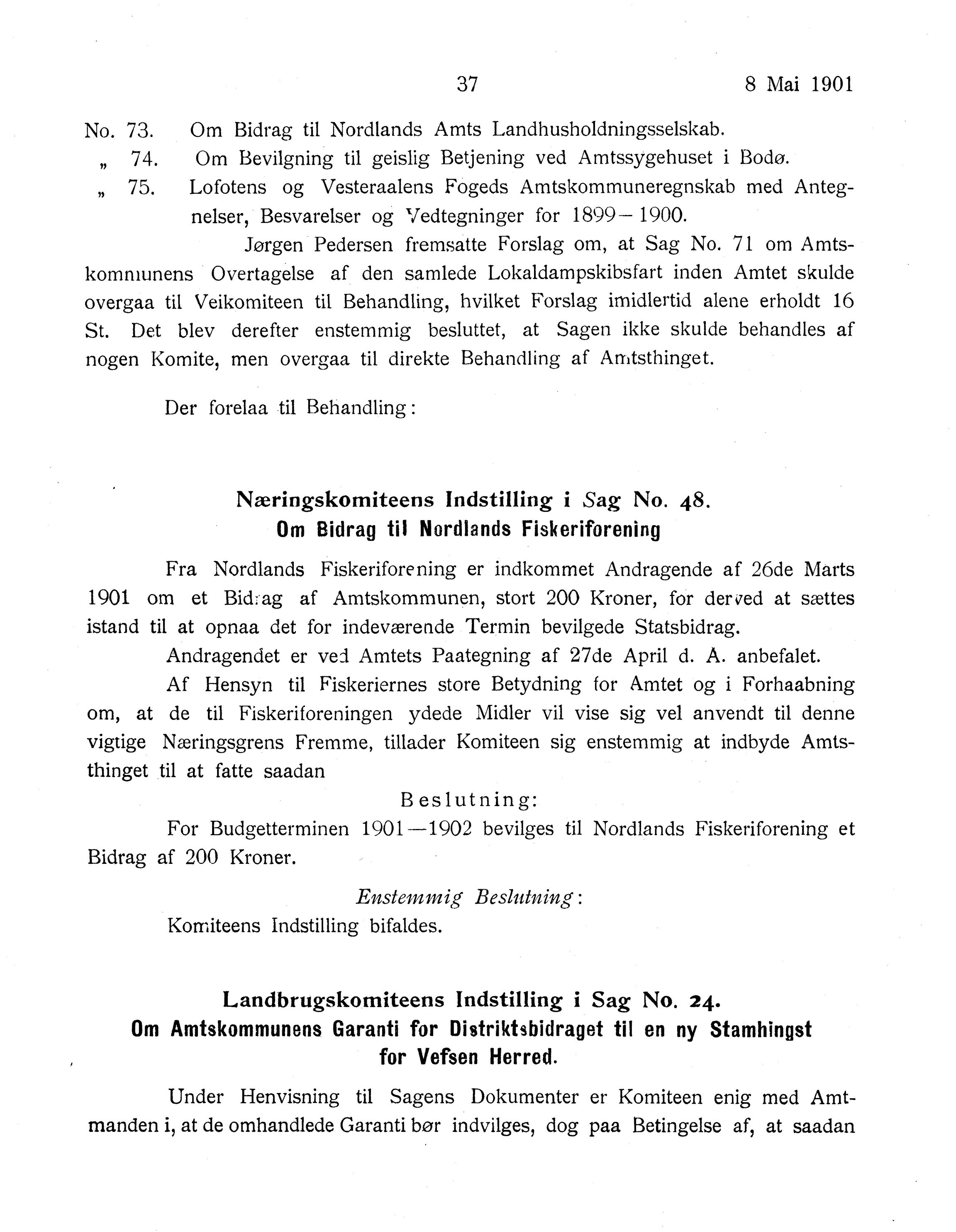 Nordland Fylkeskommune. Fylkestinget, AIN/NFK-17/176/A/Ac/L0024: Fylkestingsforhandlinger 1901, 1901