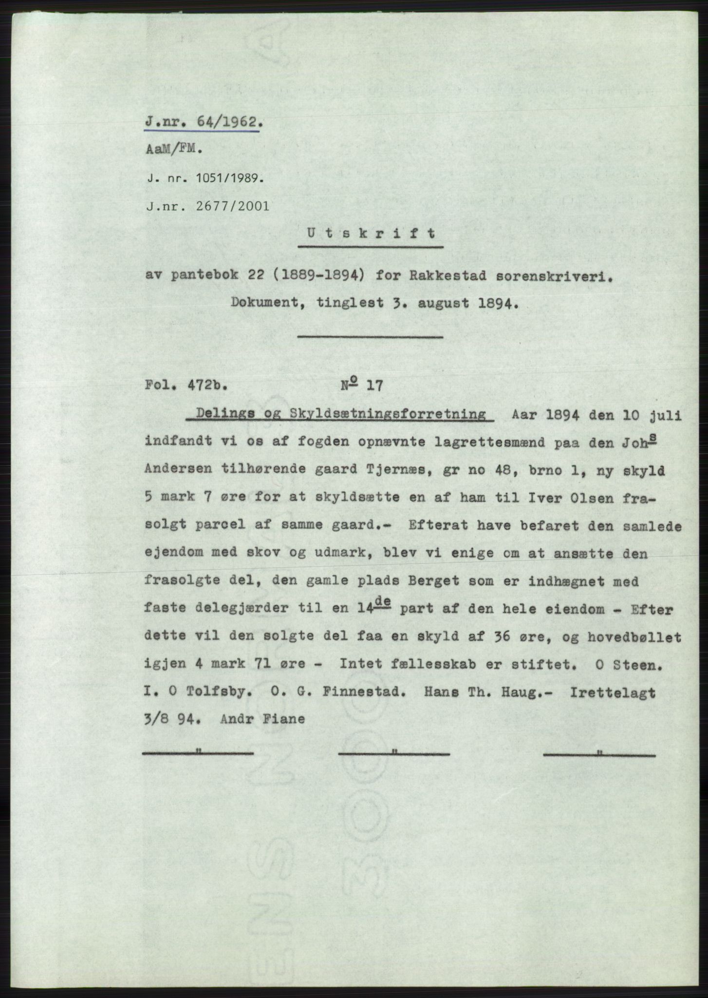 Statsarkivet i Oslo, AV/SAO-A-10621/Z/Zd/L0015: Avskrifter, j.nr 2-699/1962, 1962, s. 27