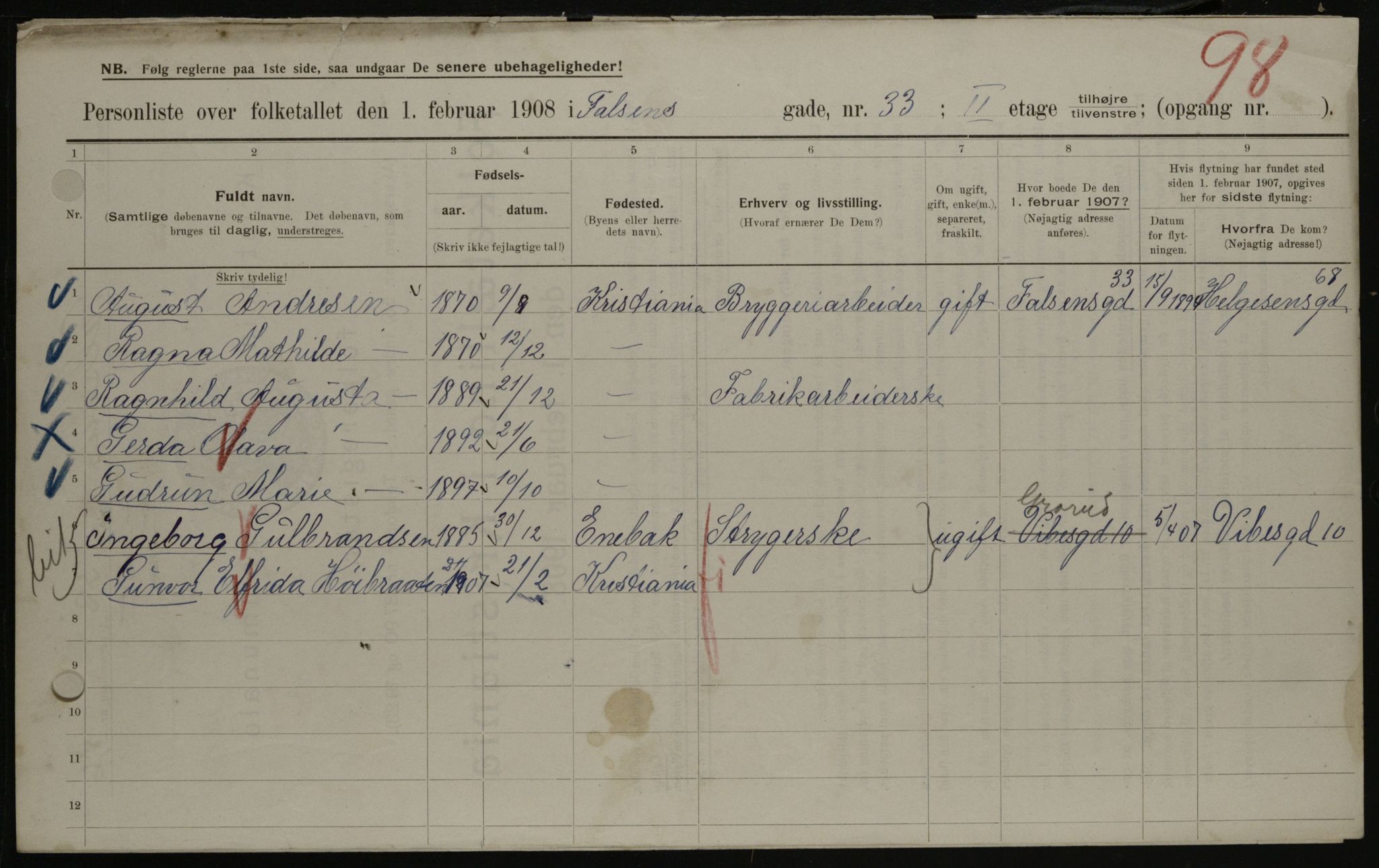 OBA, Kommunal folketelling 1.2.1908 for Kristiania kjøpstad, 1908, s. 21448