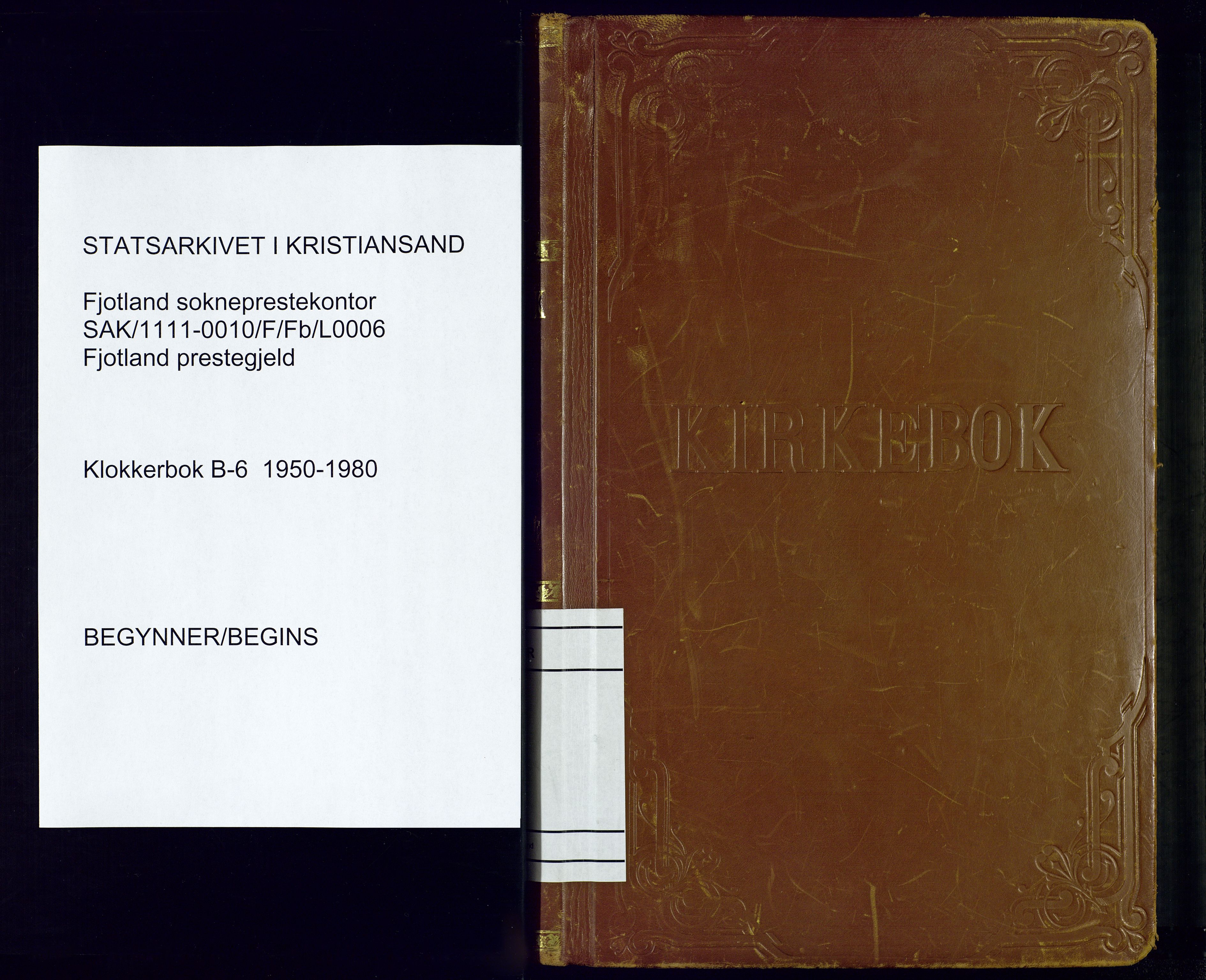 Fjotland sokneprestkontor, SAK/1111-0010/F/Fb/L0006: Klokkerbok nr. B-6, 1950-1980