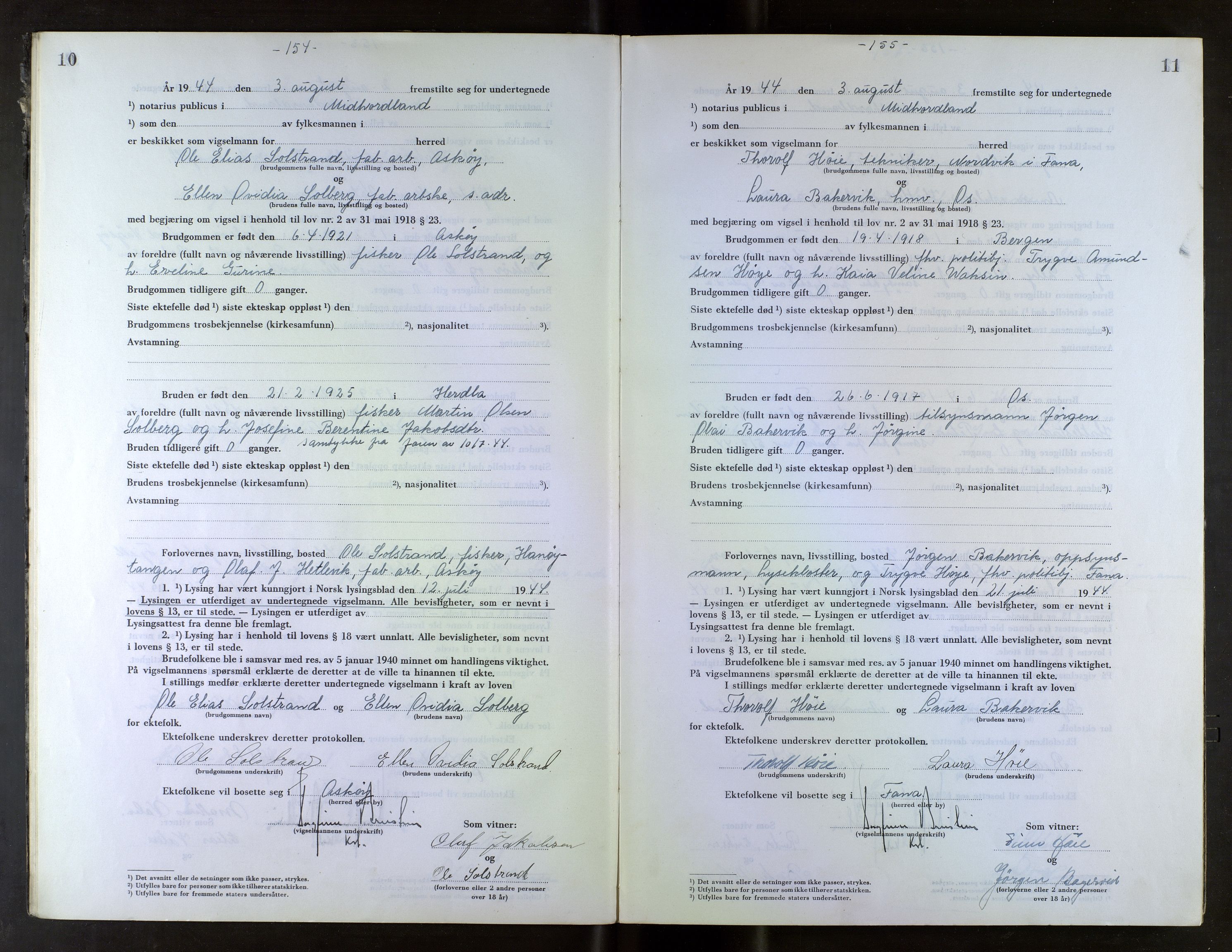 Midhordland sorenskriveri, SAB/A-3001/1/M/Mc/Mca/L0006: Notarialbilag. Vigselbøker, 1944-1945, s. 10-11