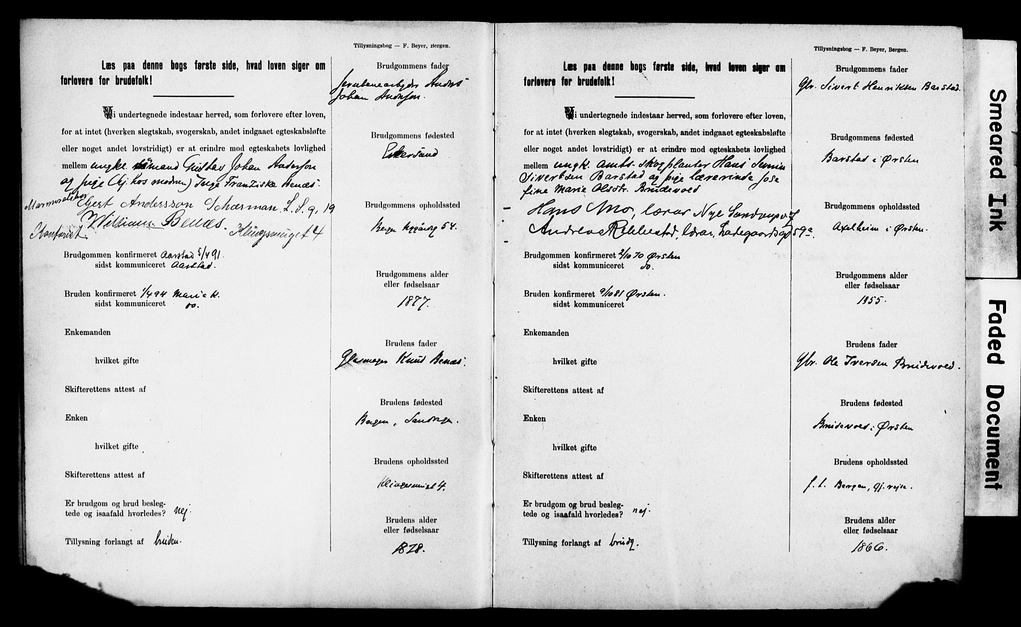 Mariakirken Sokneprestembete, SAB/A-76901: Forlovererklæringer nr. II.5.2, 1901-1909, s. 3