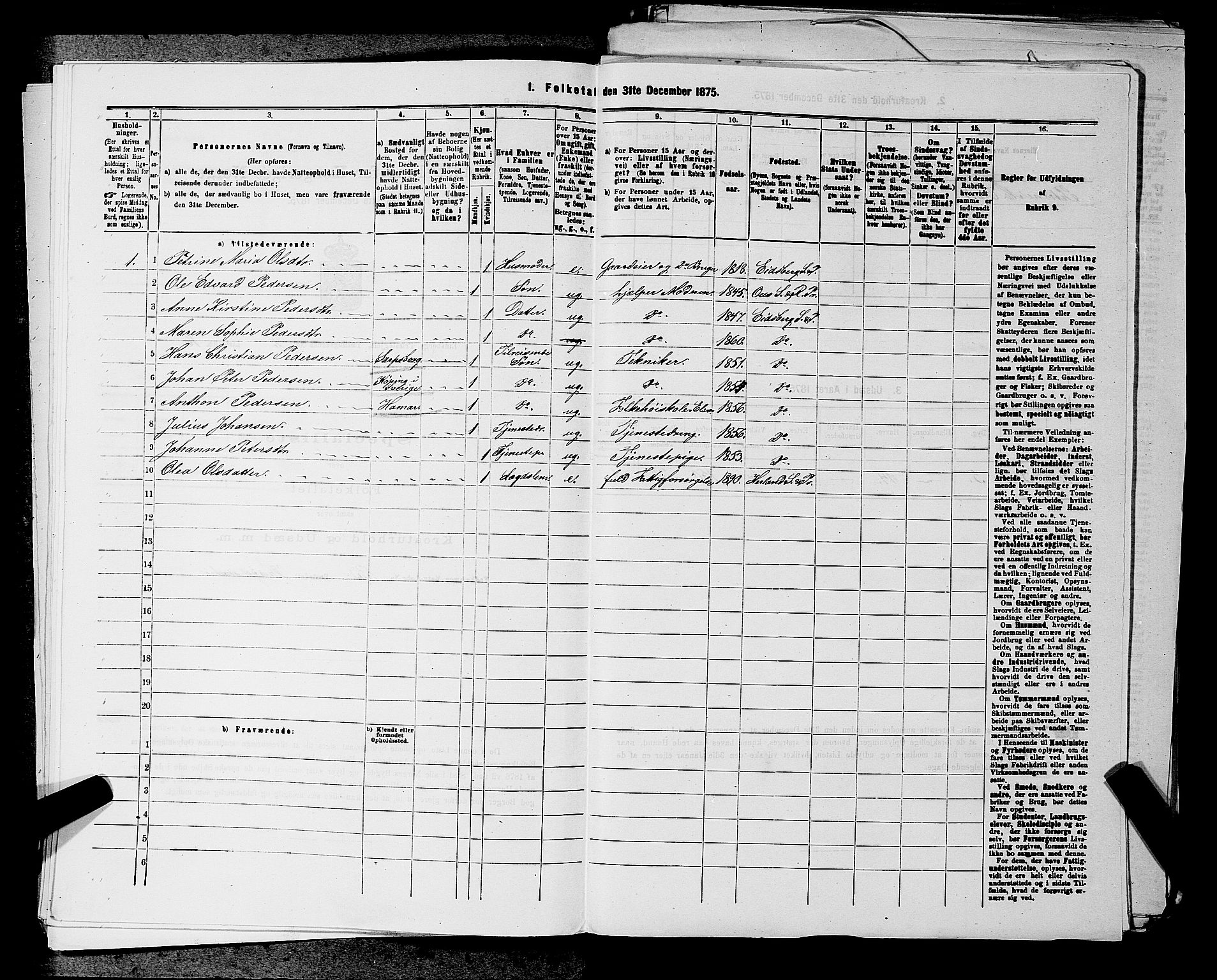 RA, Folketelling 1875 for 0125P Eidsberg prestegjeld, 1875, s. 398
