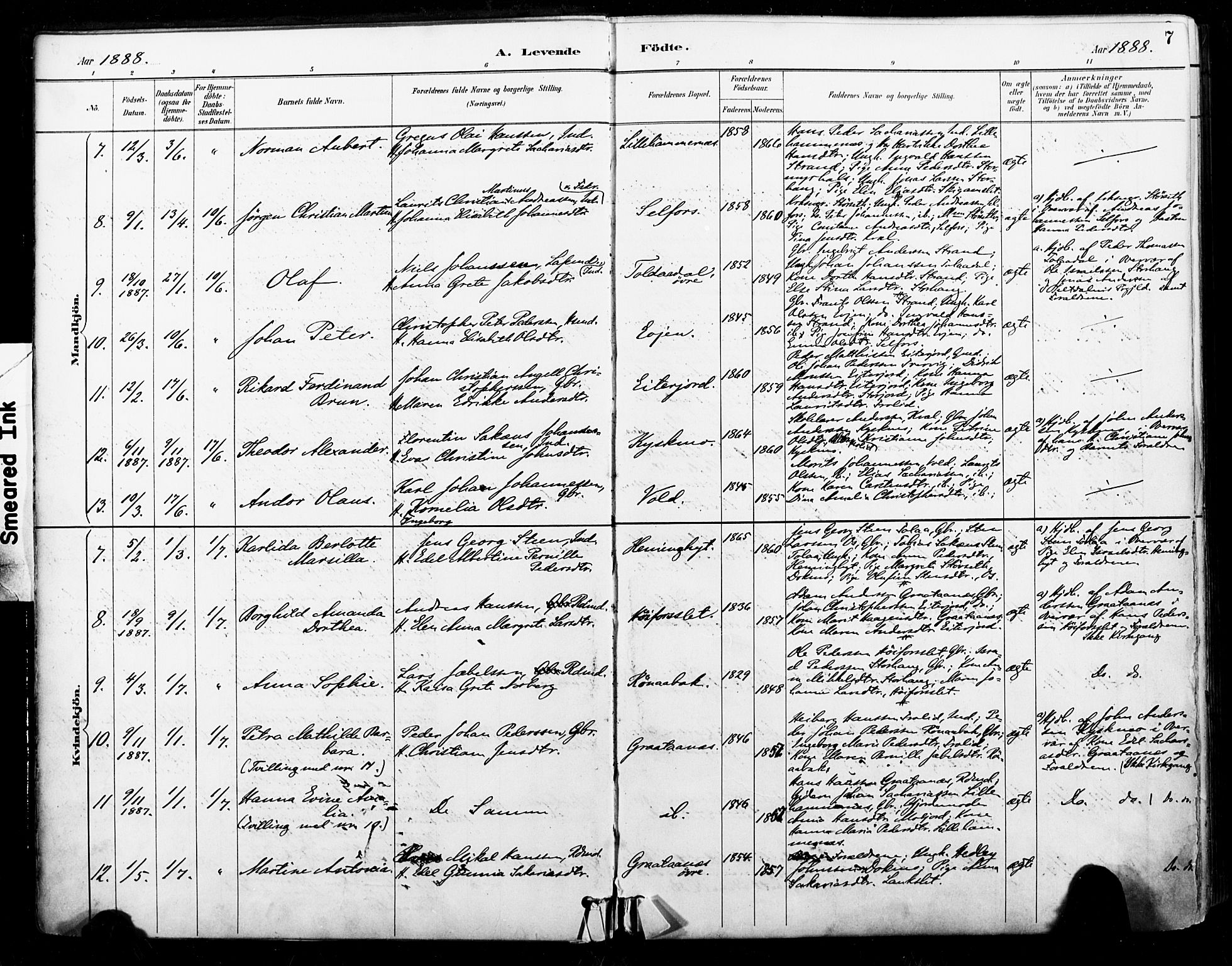 Ministerialprotokoller, klokkerbøker og fødselsregistre - Nordland, AV/SAT-A-1459/846/L0646: Ministerialbok nr. 846A04, 1887-1901, s. 7
