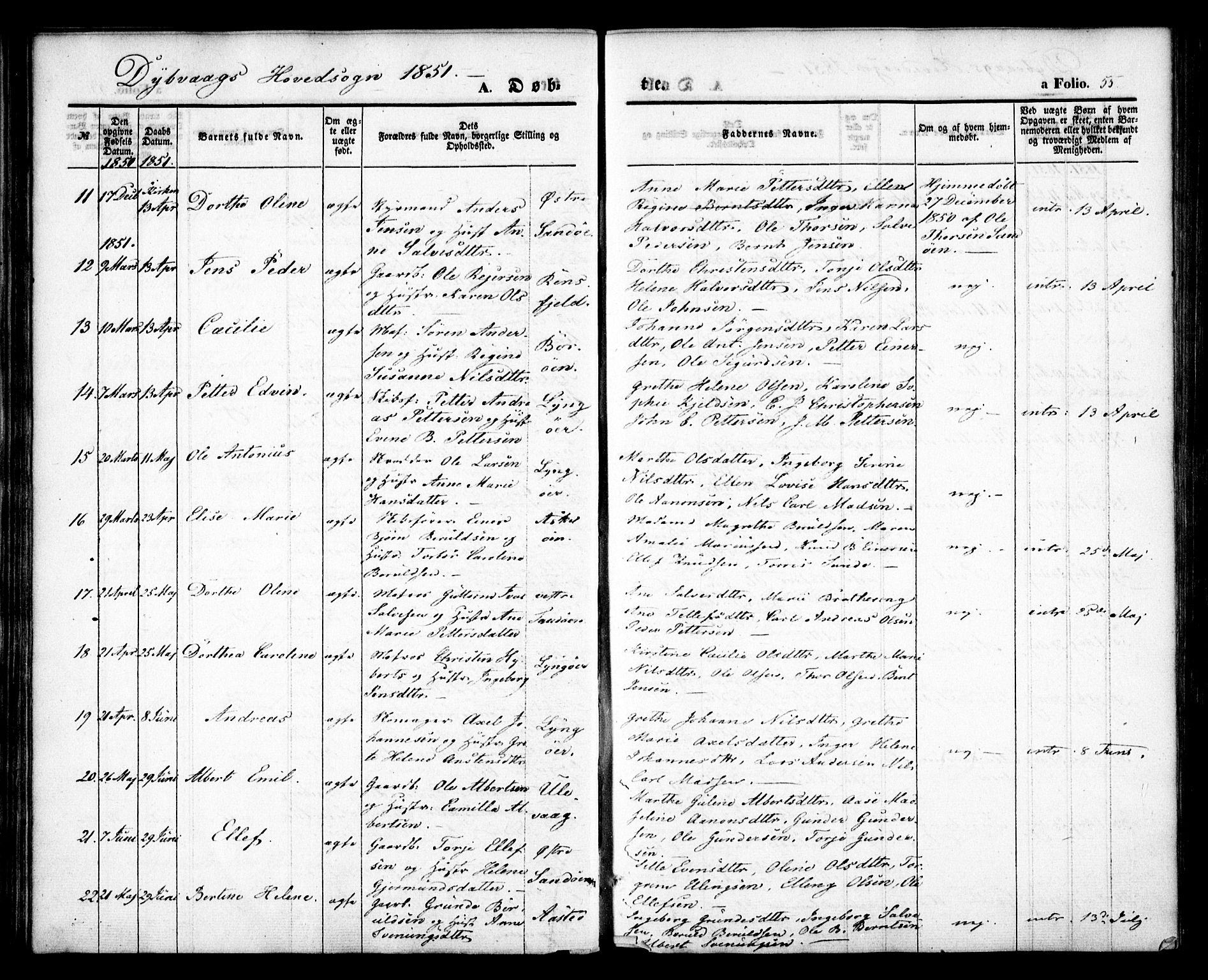 Dypvåg sokneprestkontor, AV/SAK-1111-0007/F/Fa/Faa/L0005: Ministerialbok nr. A 5, 1841-1854, s. 55