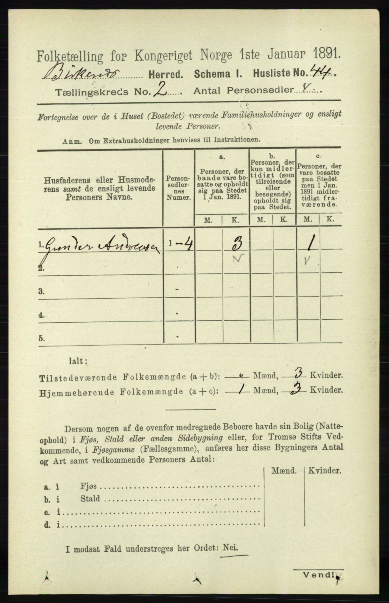 RA, Folketelling 1891 for 0928 Birkenes herred, 1891, s. 491