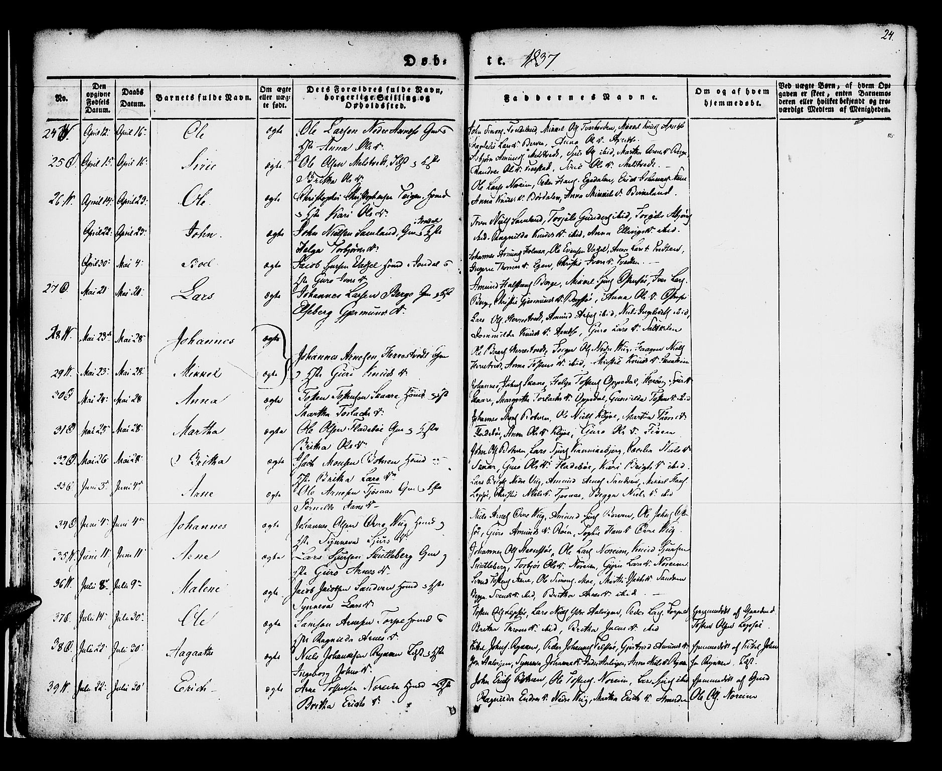 Kvam sokneprestembete, AV/SAB-A-76201/H/Haa: Ministerialbok nr. A 7, 1832-1843, s. 24