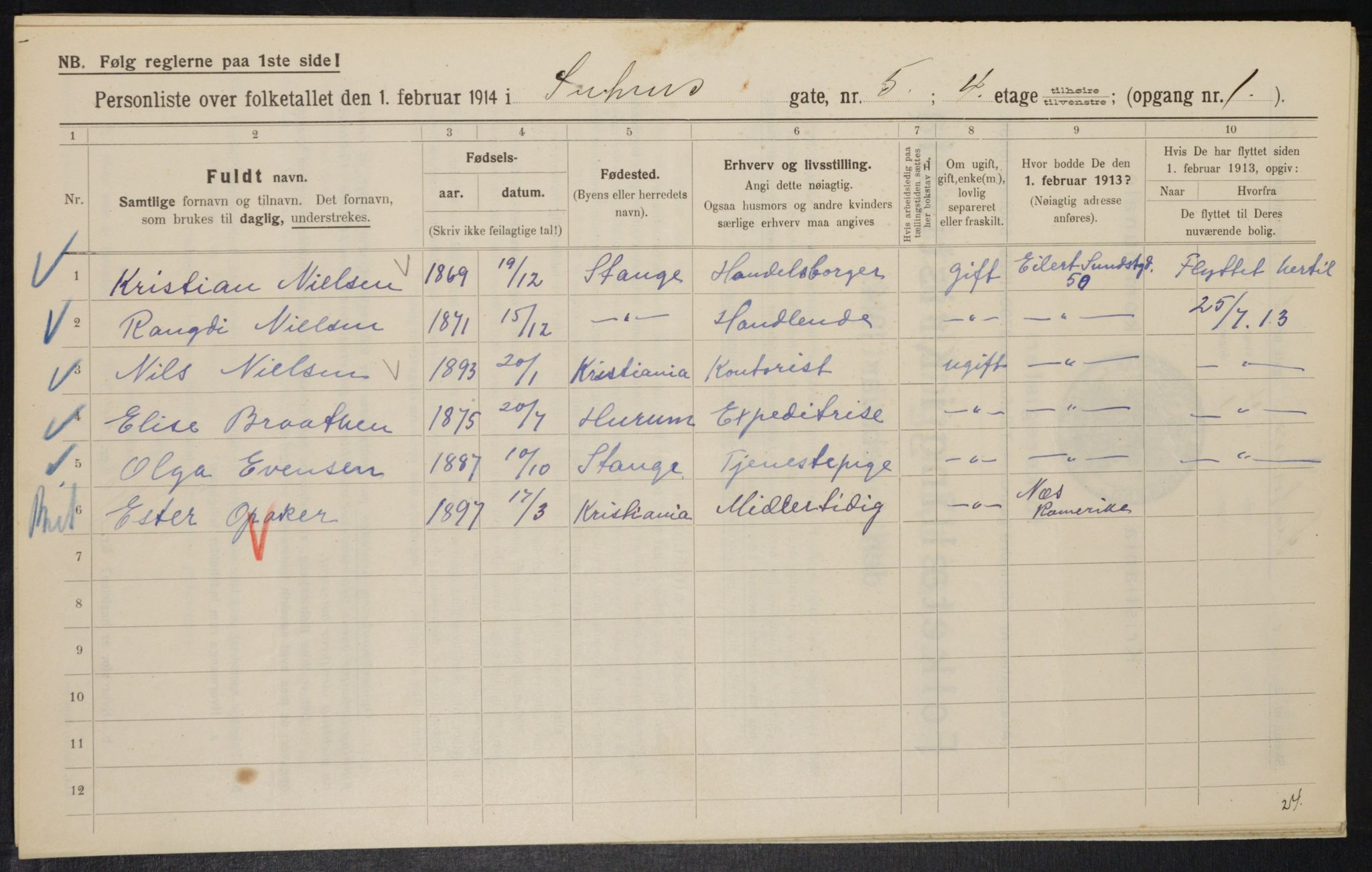 OBA, Kommunal folketelling 1.2.1914 for Kristiania, 1914, s. 105296