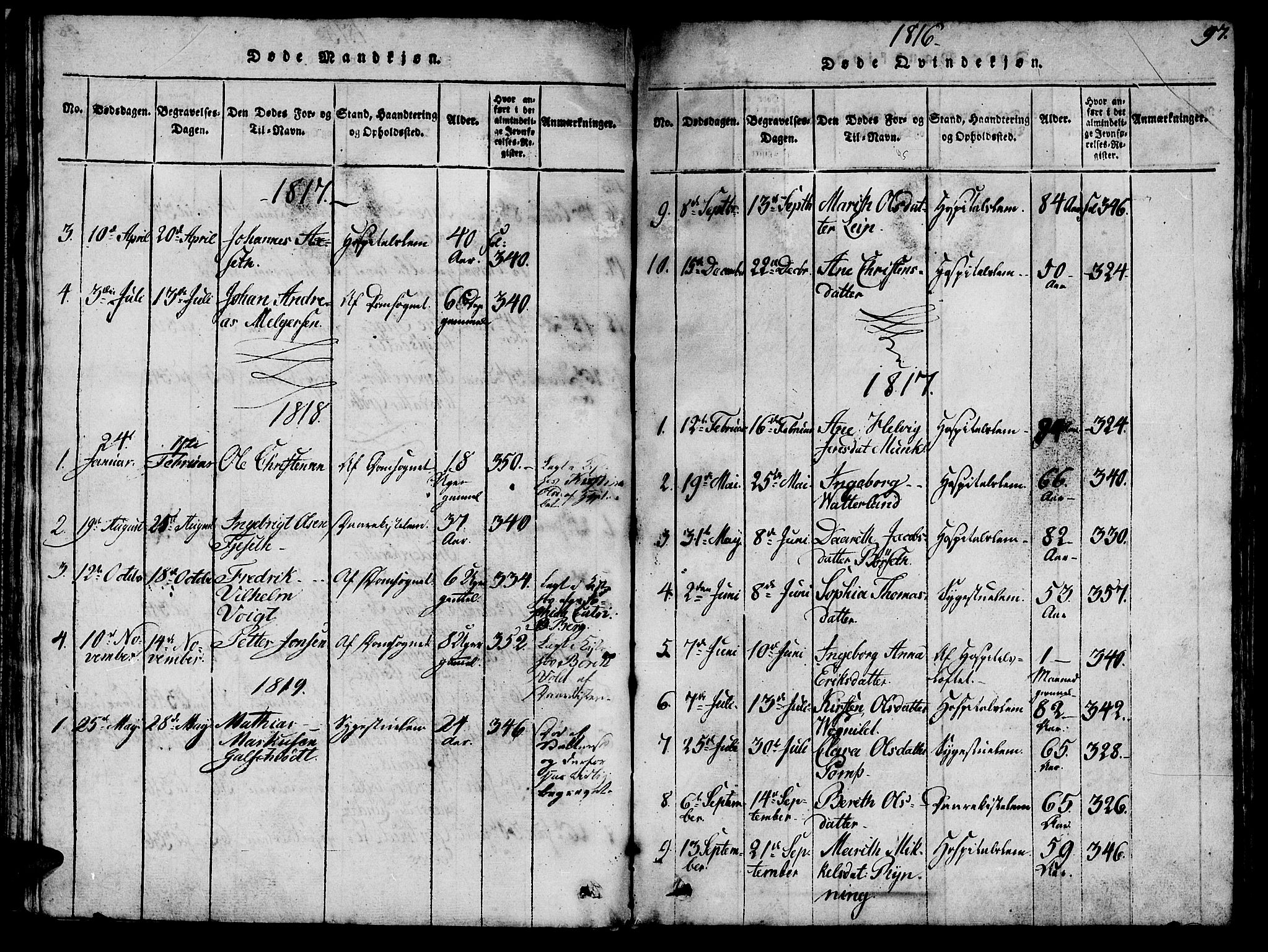 Ministerialprotokoller, klokkerbøker og fødselsregistre - Sør-Trøndelag, SAT/A-1456/623/L0478: Klokkerbok nr. 623C01, 1815-1873, s. 97