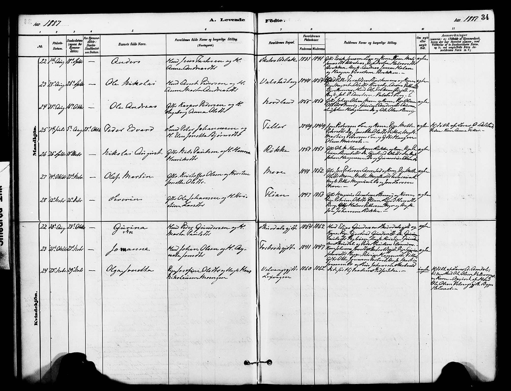 Ministerialprotokoller, klokkerbøker og fødselsregistre - Nord-Trøndelag, AV/SAT-A-1458/712/L0100: Ministerialbok nr. 712A01, 1880-1900, s. 34