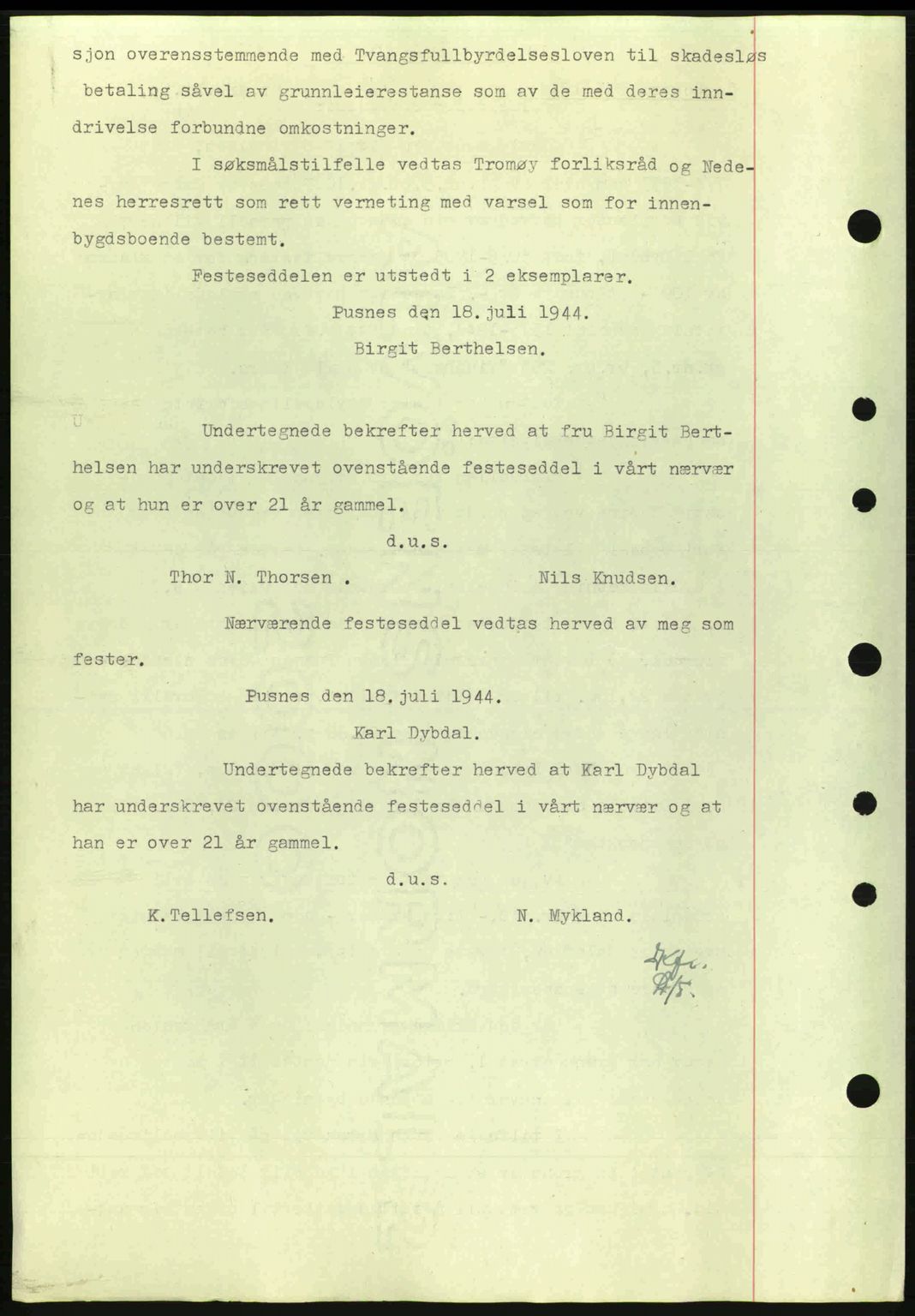 Nedenes sorenskriveri, SAK/1221-0006/G/Gb/Gba/L0052: Pantebok nr. A6a, 1944-1945, Dagboknr: 833/1944