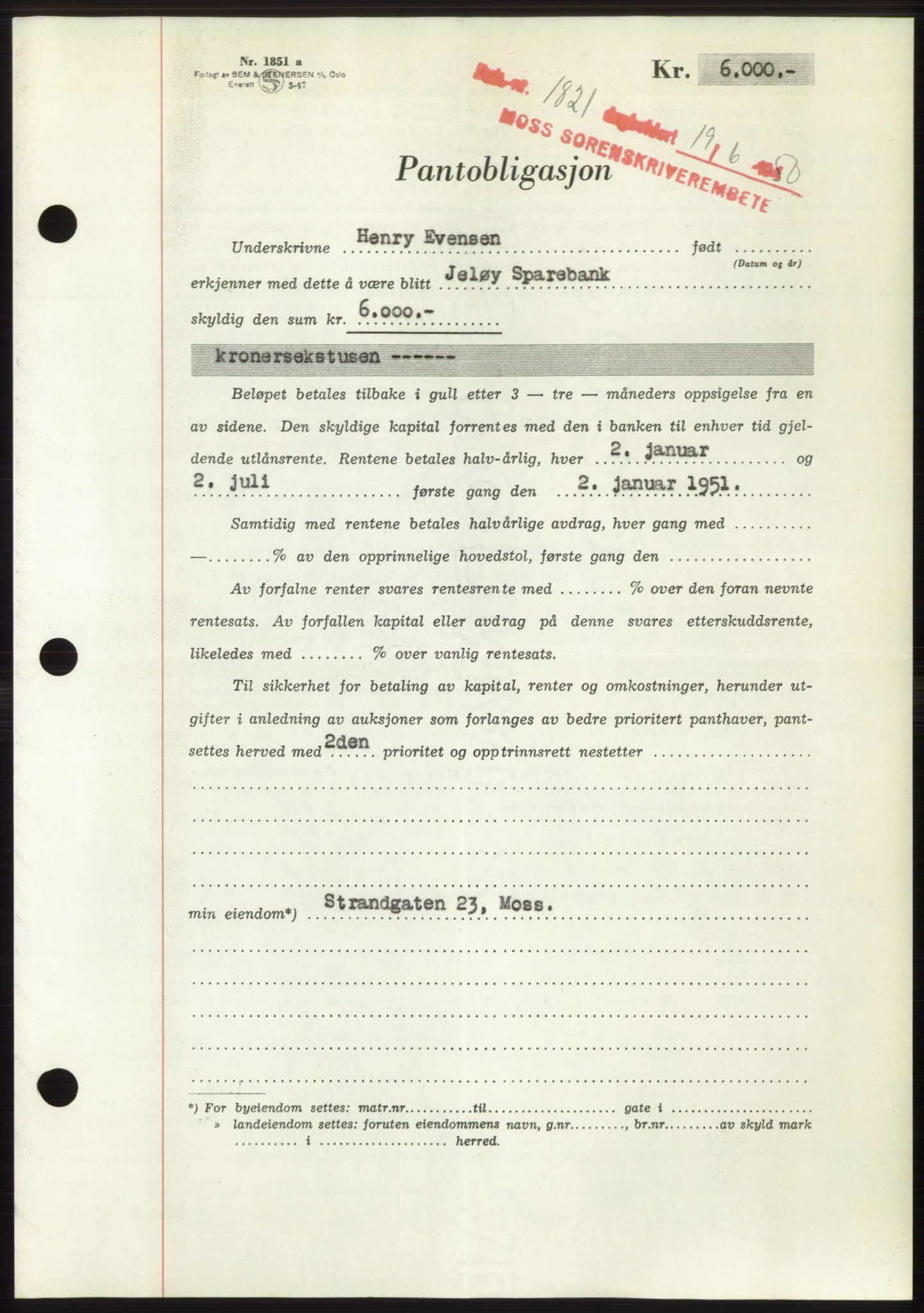 Moss sorenskriveri, AV/SAO-A-10168: Pantebok nr. B24, 1950-1950, Dagboknr: 1821/1950