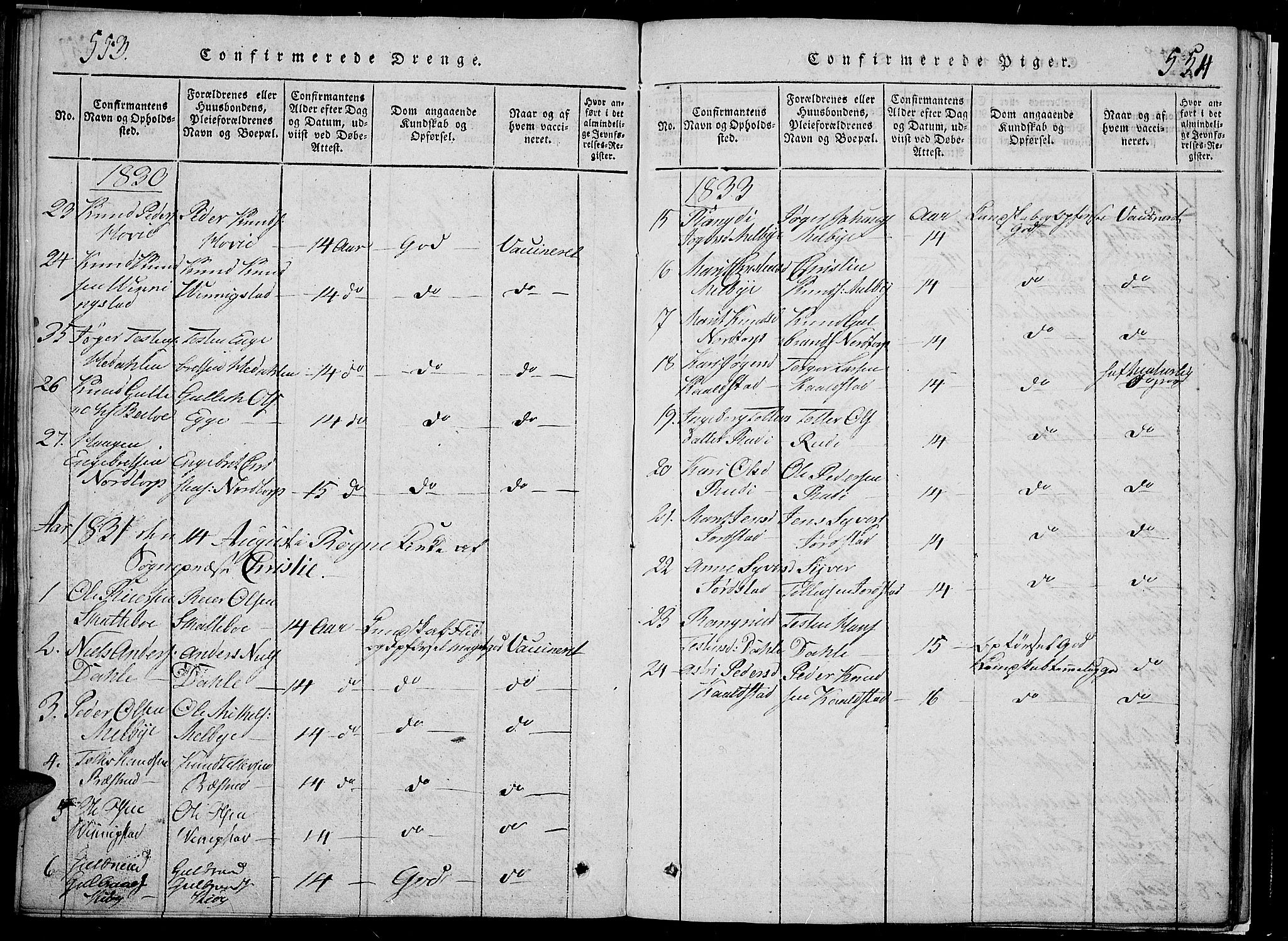 Slidre prestekontor, AV/SAH-PREST-134/H/Ha/Hab/L0002: Klokkerbok nr. 2, 1814-1839, s. 553-554