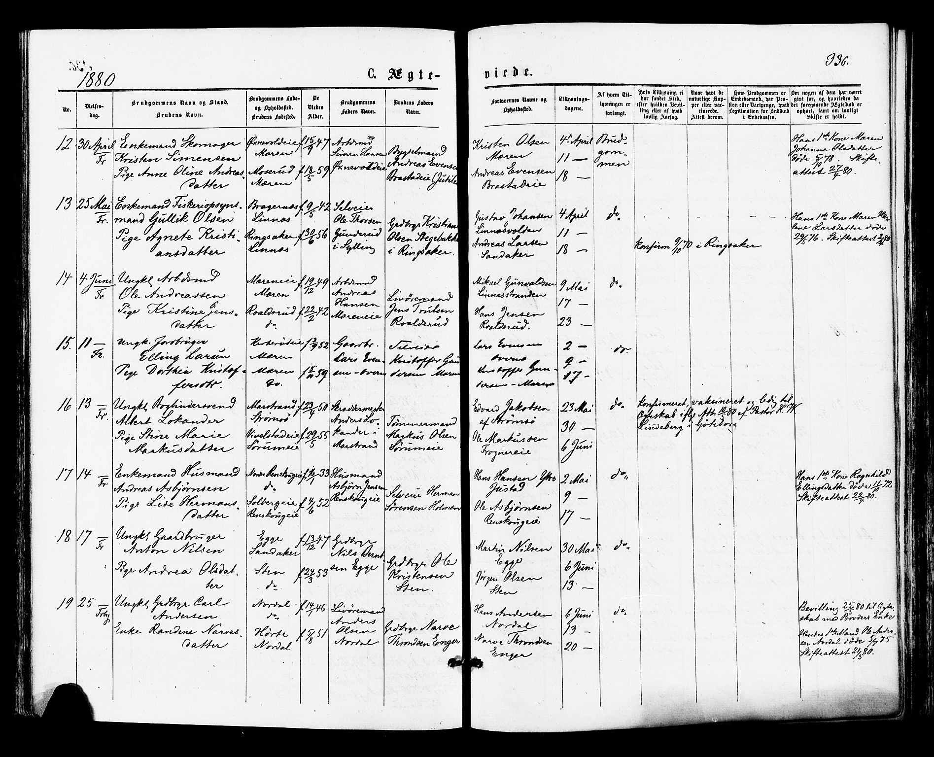 Lier kirkebøker, AV/SAKO-A-230/F/Fa/L0014: Ministerialbok nr. I 14, 1875-1882, s. 336