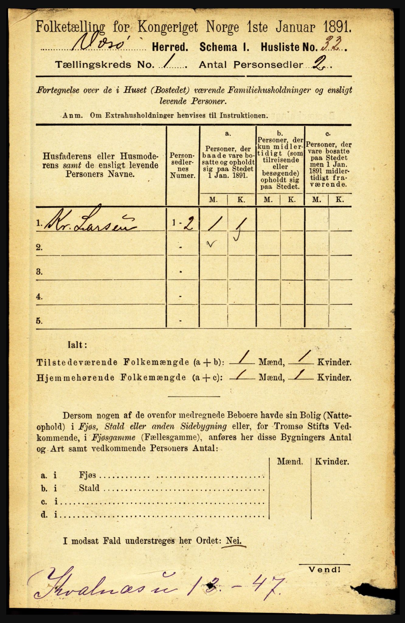 RA, Folketelling 1891 for 1857 Værøy herred, 1891, s. 44