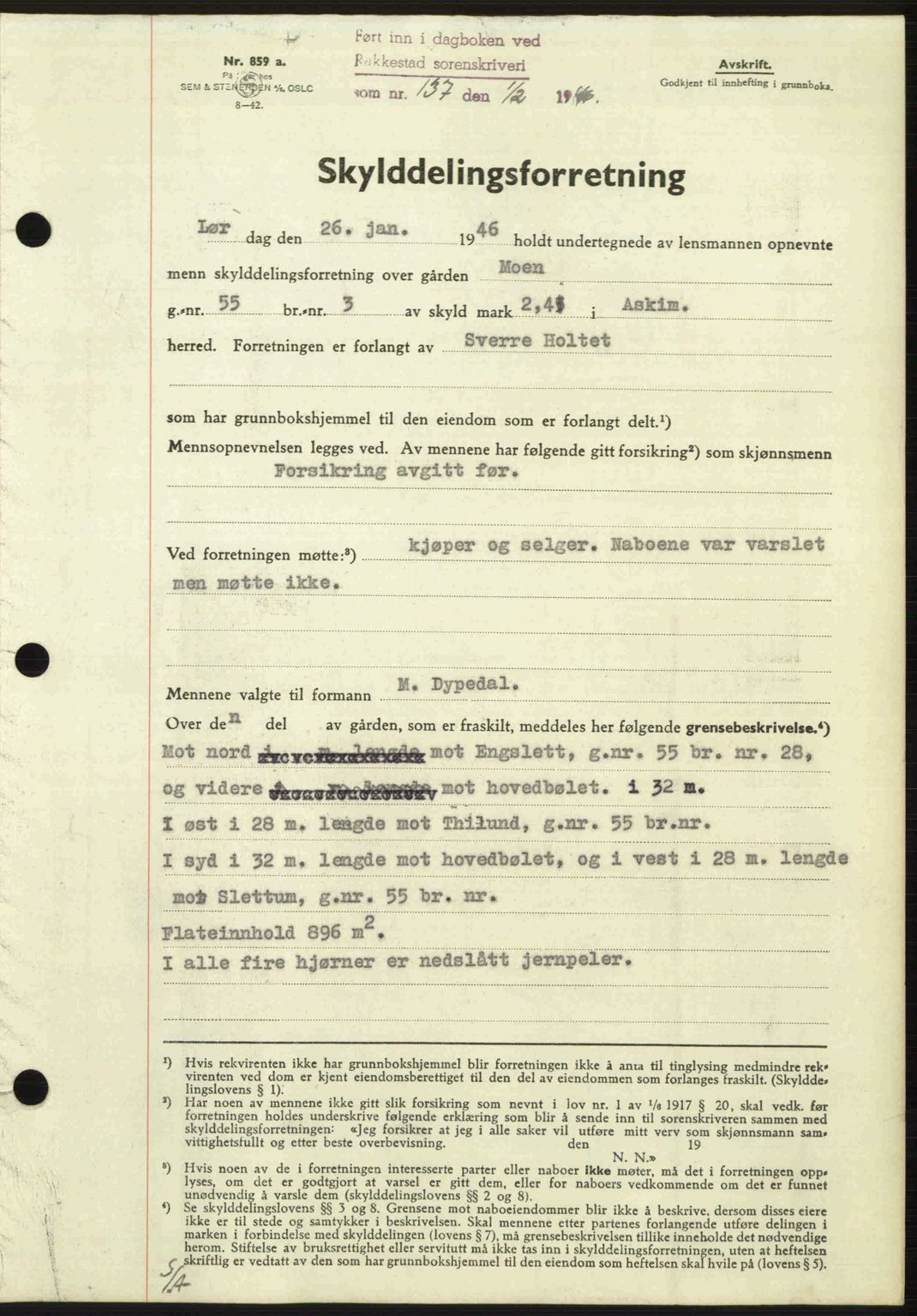 Rakkestad sorenskriveri, AV/SAO-A-10686/G/Gb/Gba/Gbab/L0012a: Pantebok nr. A12 I, 1945-1946, Dagboknr: 137/1946