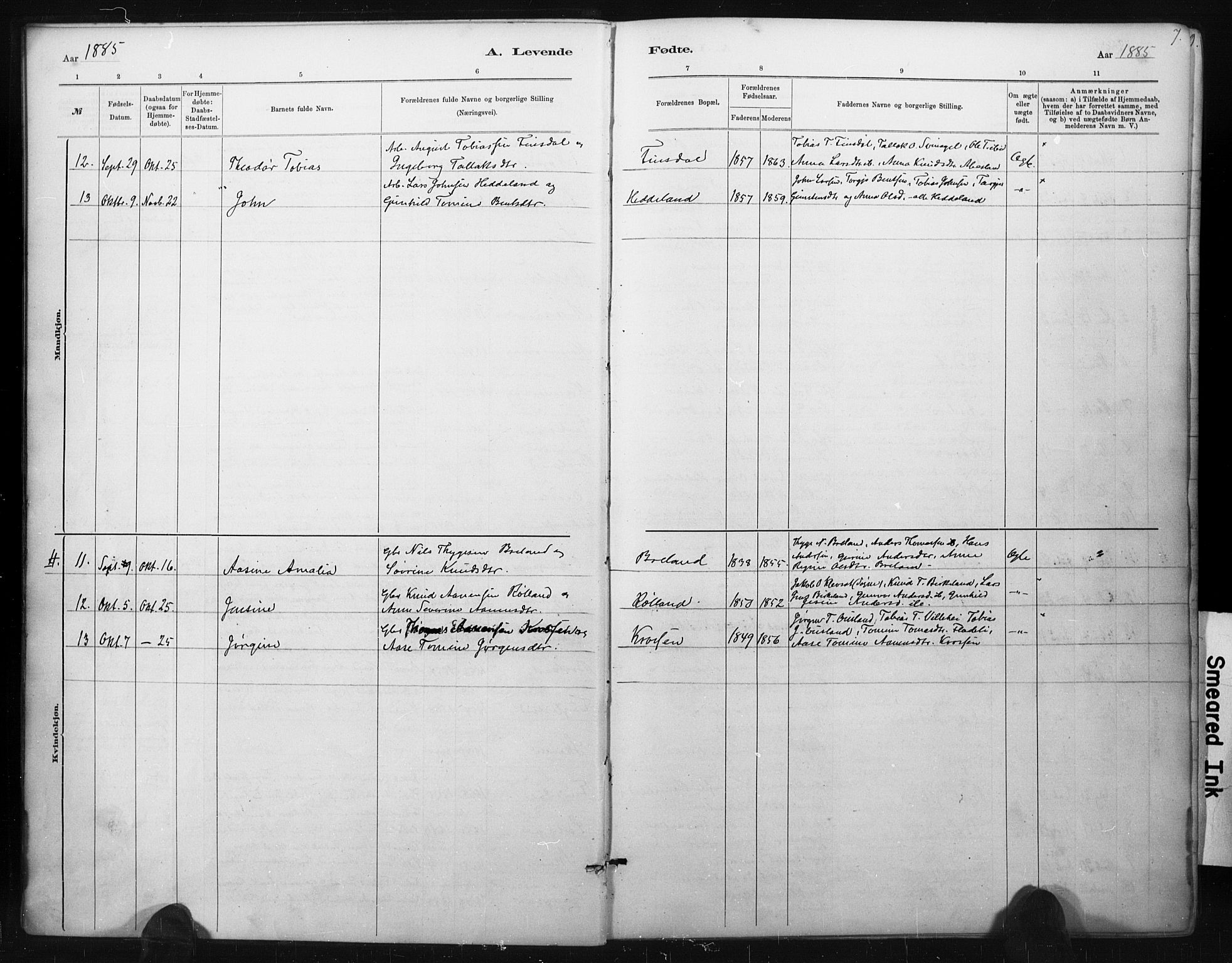Holum sokneprestkontor, AV/SAK-1111-0022/F/Fa/Fac/L0004: Ministerialbok nr. A 4, 1884-1907, s. 7