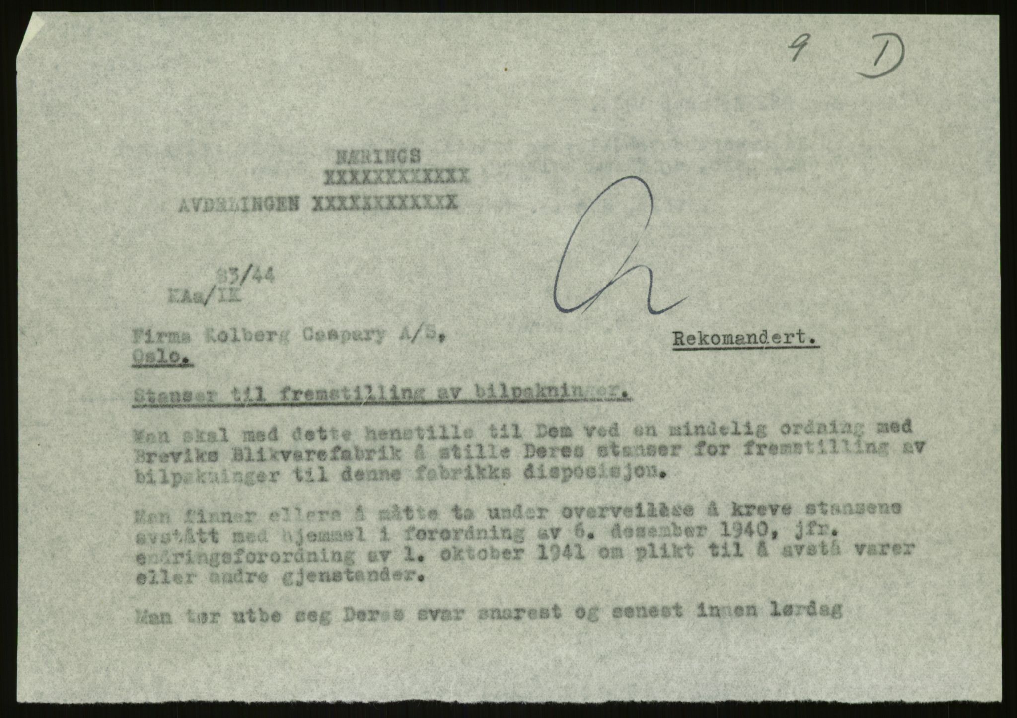 Direktoratet for industriforsyning, Sekretariatet, AV/RA-S-4153/D/Df/L0054: 9. Metallkontoret, 1940-1945, s. 439