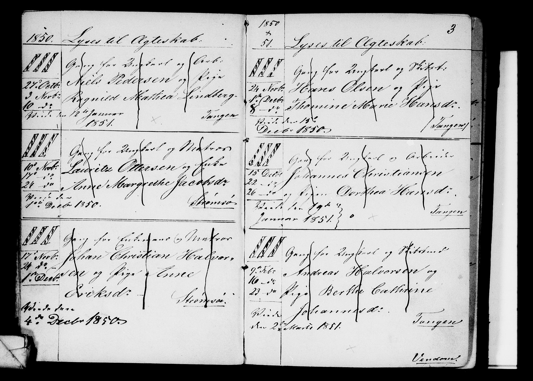 Strømsø kirkebøker, AV/SAKO-A-246/H/Ha/L0002: Lysningsprotokoll nr. 2, 1850-1866, s. 3