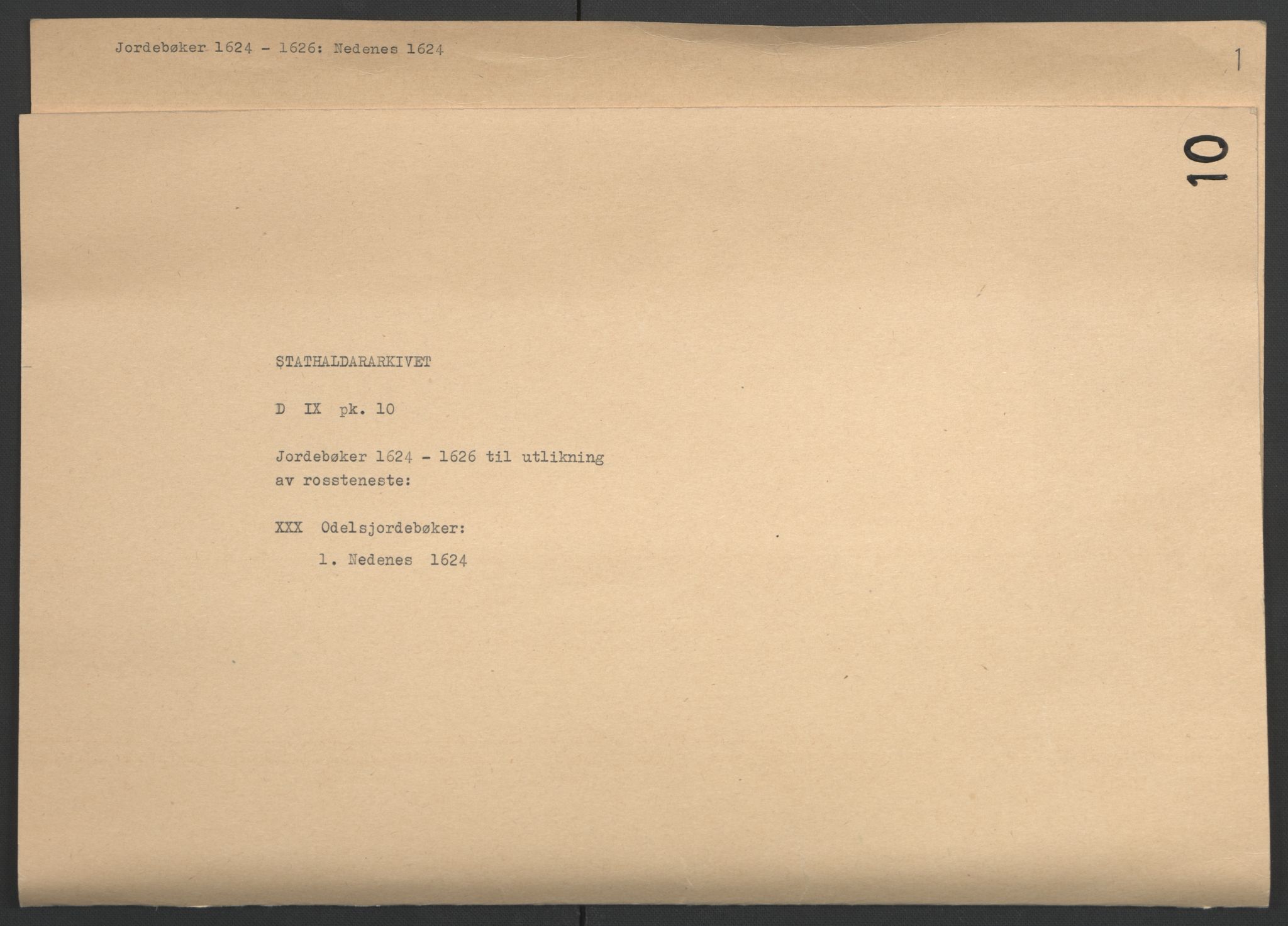 Stattholderembetet 1572-1771, AV/RA-EA-2870/Ek/L0010/0001: Jordebøker til utlikning av rosstjeneste 1624-1626: / Odelsjordebøker for Agdesiden len, 1624, s. 2