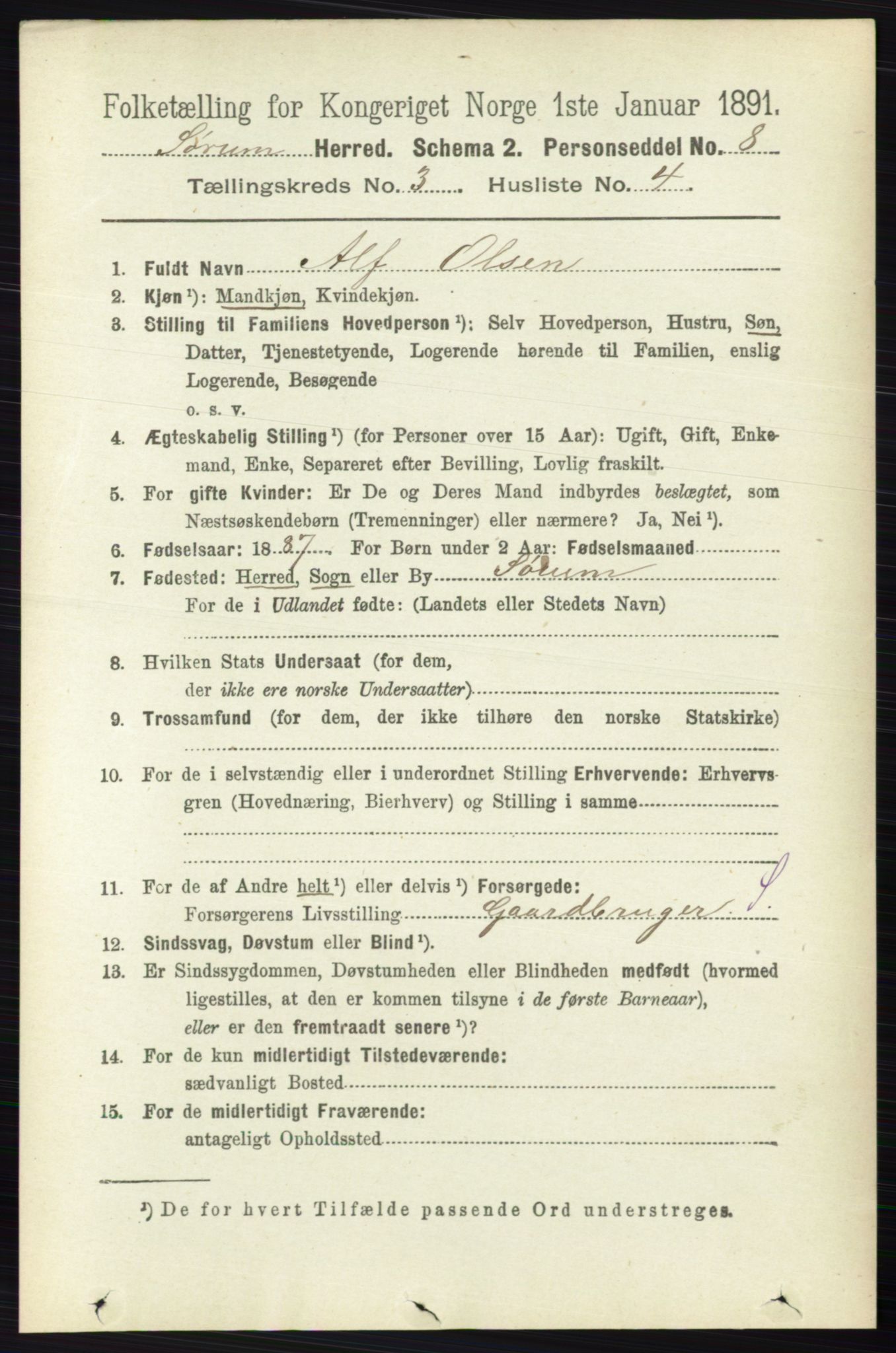RA, Folketelling 1891 for 0226 Sørum herred, 1891, s. 1320