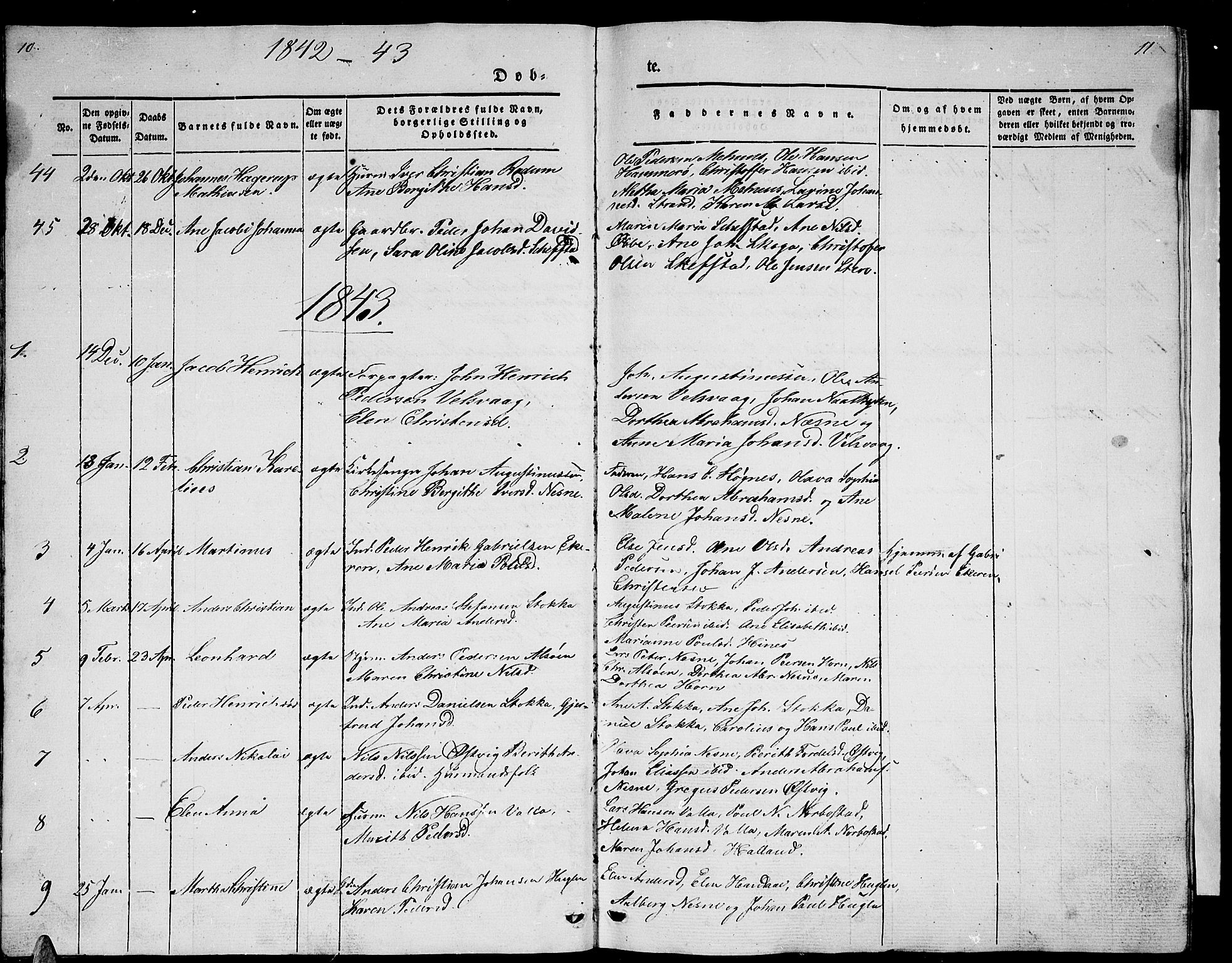 Ministerialprotokoller, klokkerbøker og fødselsregistre - Nordland, SAT/A-1459/838/L0555: Klokkerbok nr. 838C02, 1842-1861, s. 10-11