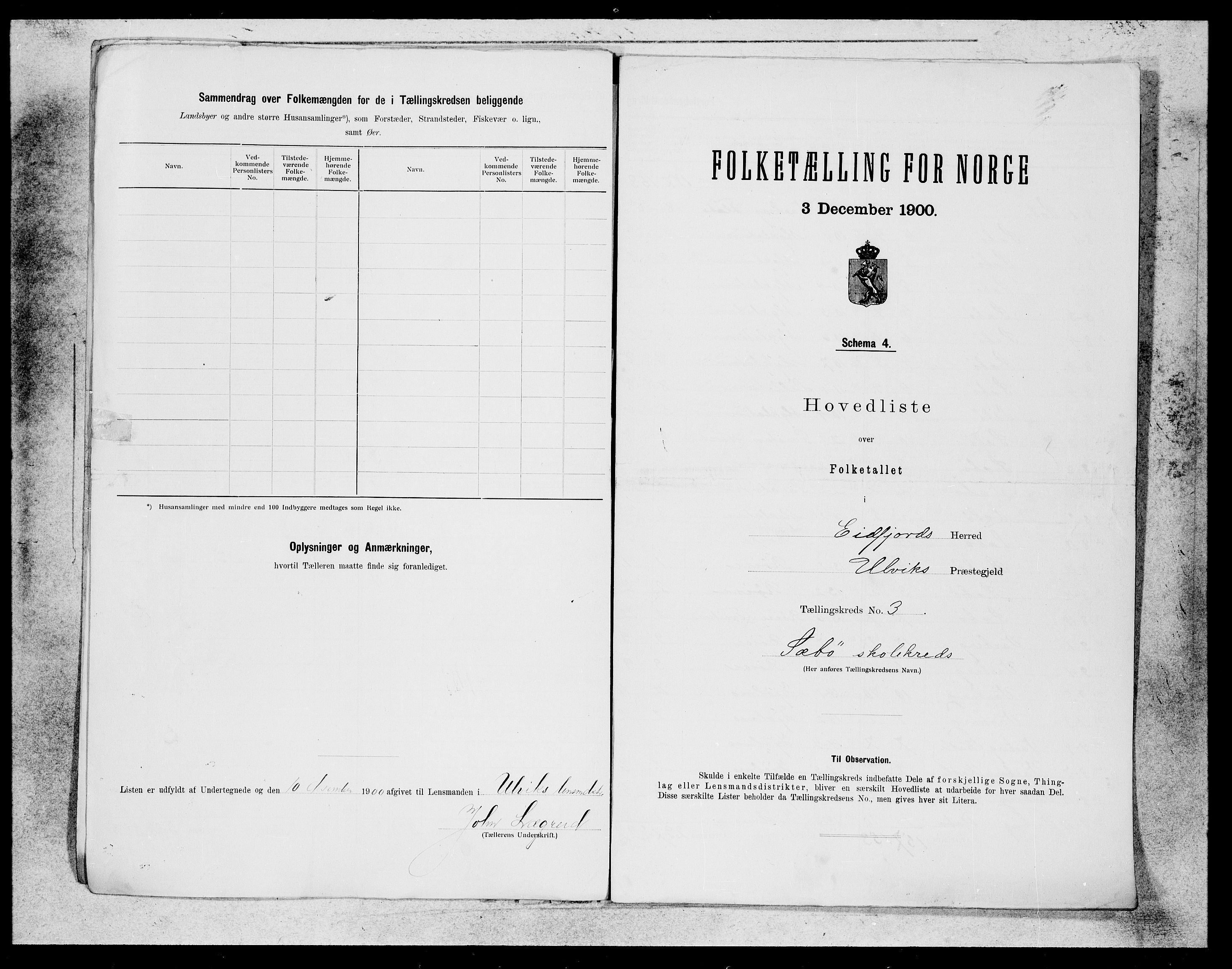 SAB, Folketelling 1900 for 1232 Eidfjord herred, 1900, s. 5